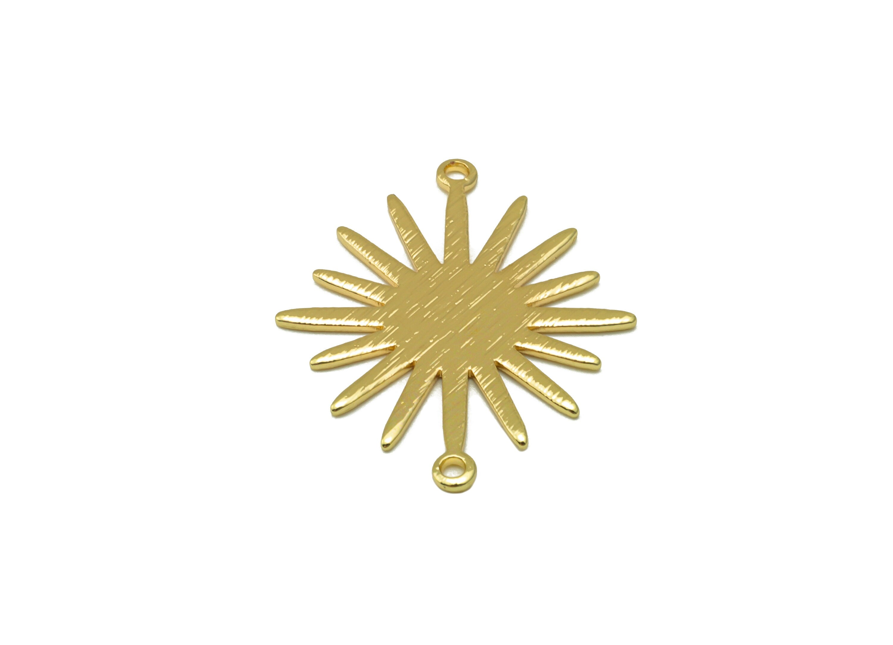 Brass Sun Connector - Brass Textured Sun Connector - Brass Sunshine Charm for Necklace - KC Gold Tone Plated - 26.6x22.12x1mm - PP1824G - DOMEDBAZAAR