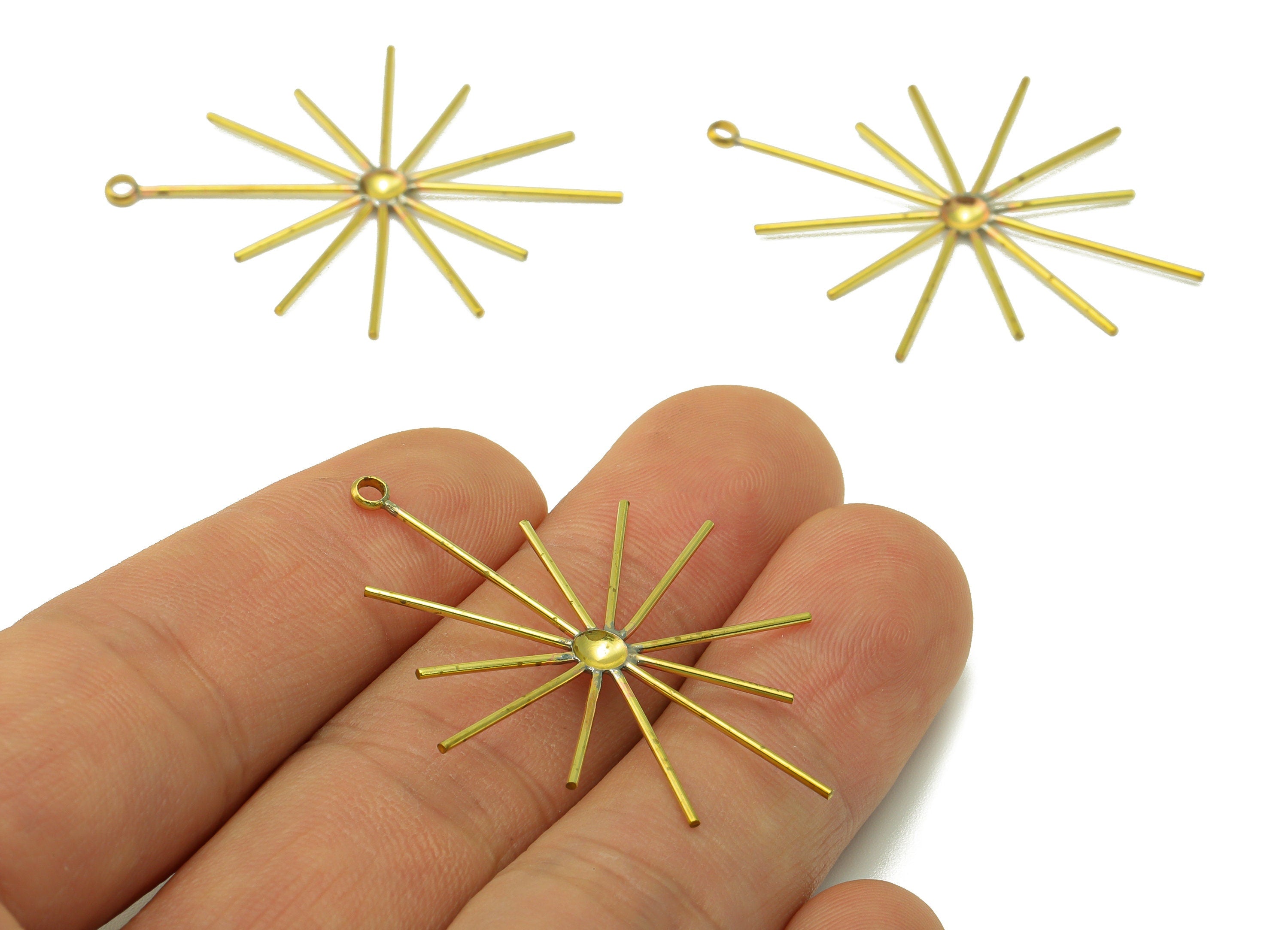 Brass Sun Earring Charm - Raw Brass Gamma Ray Pendant - Brass Sunshine Charm for Necklace - Star Earring Wire - 42.56x 34.15x1.44mm- PP3311 - DOMEDBAZAAR