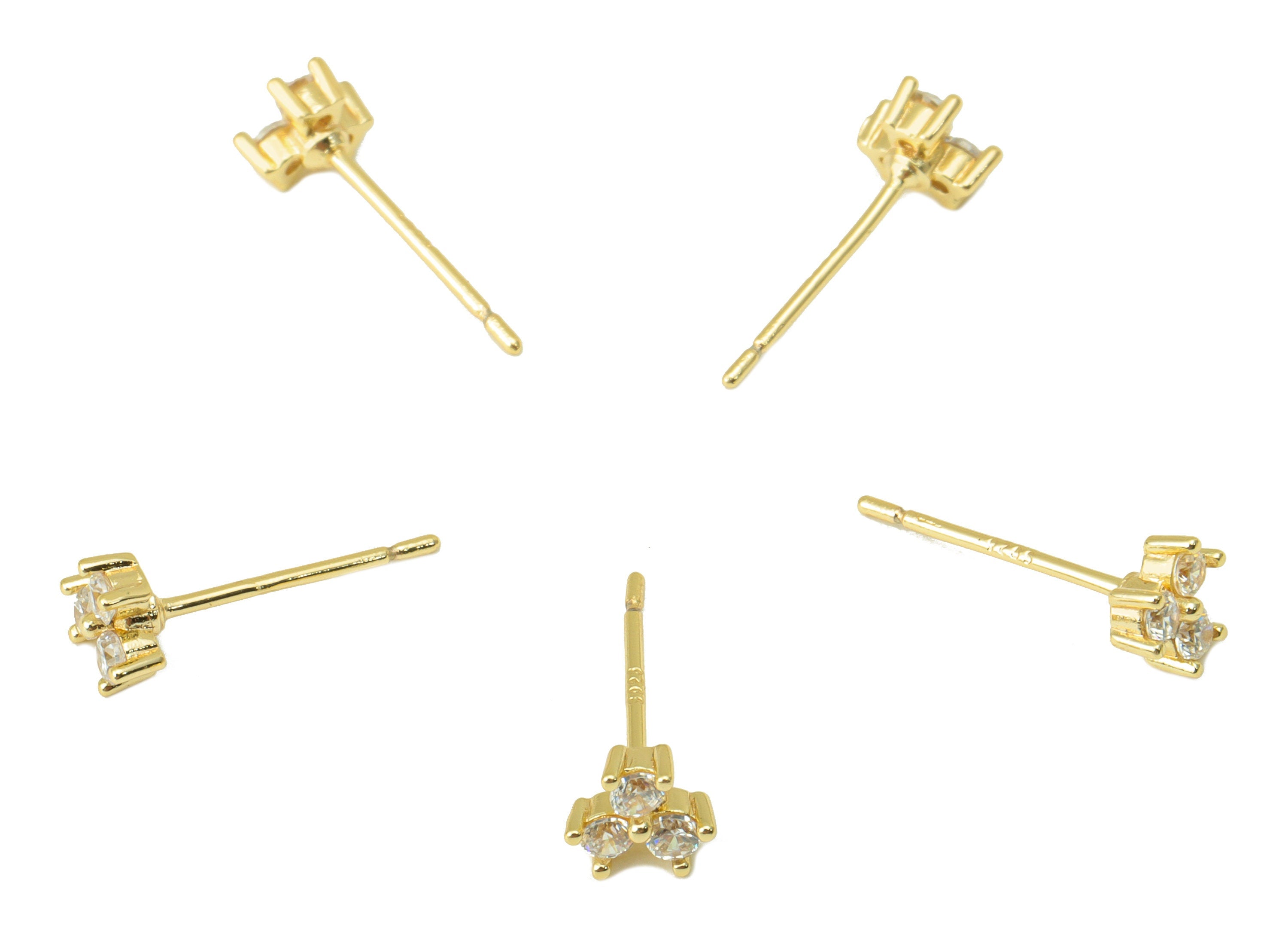 Brass Flower Earring Stud - Brass Cubic Zirconia Earring Post - Mini CZ Post - Stud Earring -18K Real Gold Plated - 4.89x4.89x2mm- RGP6372 - DOMEDBAZAAR