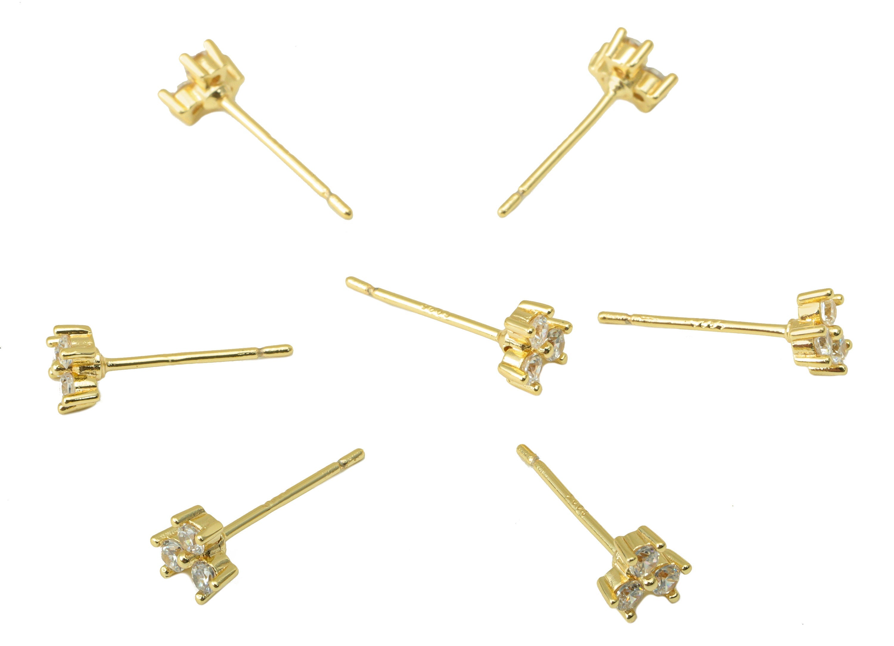 Brass Flower Earring Stud - Brass Cubic Zirconia Earring Post - Mini CZ Post - Stud Earring -18K Real Gold Plated - 4.89x4.89x2mm- RGP6372 - DOMEDBAZAAR