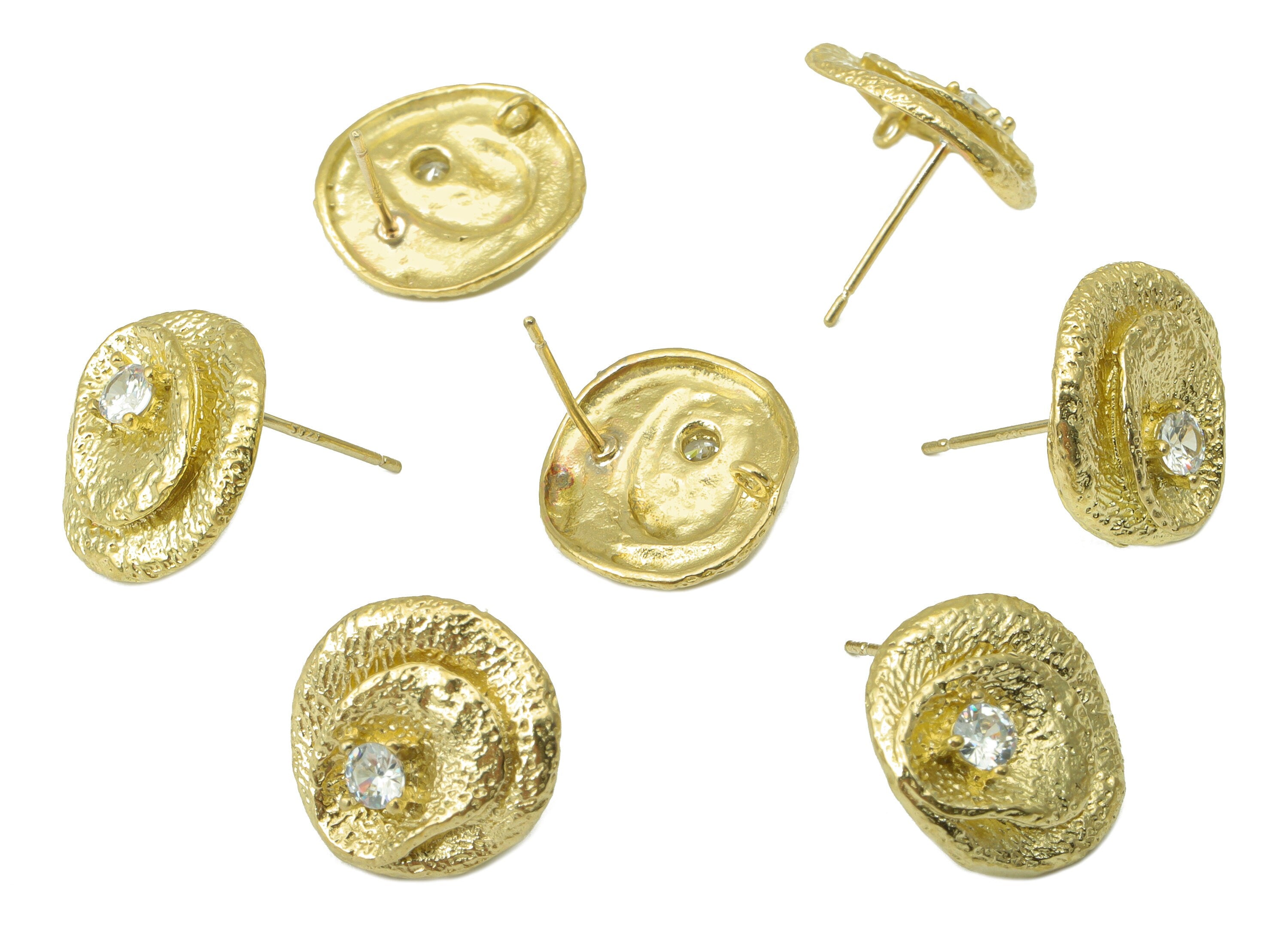Brass Botanical Earring - Raw Brass Cubic Zircon Earring Stud - Floral Earring Post - Jewelry Supplies - 14x13.98x1.7mm-PP8480 - DOMEDBAZAAR