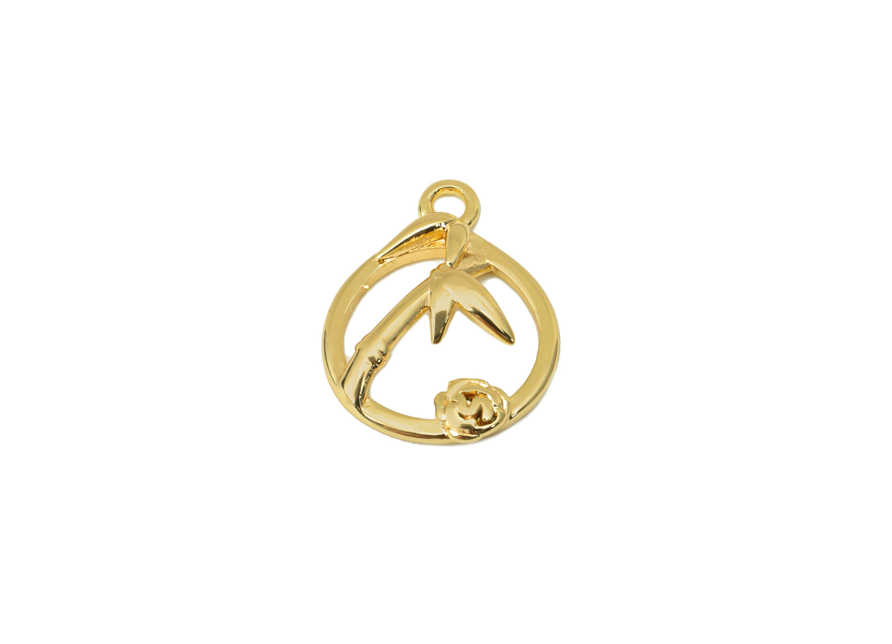 Brass Bamboo Earring Charm - Brass Leaf Earring Charms - Botanical Pendant - for Necklace - 18K Real Gold Plated -14.66x10.85x2.18mm-RGP6321 - DOMEDBAZAAR