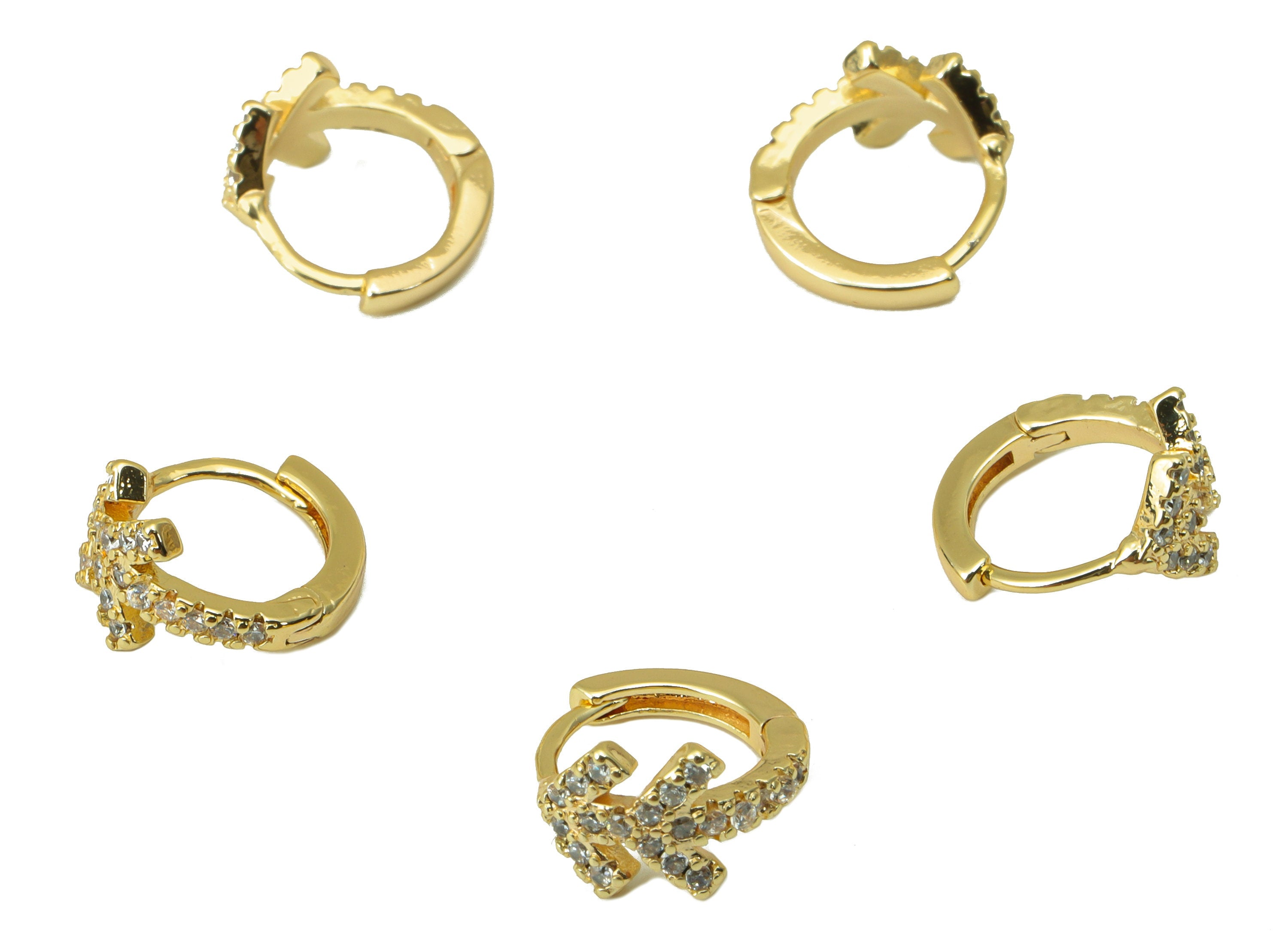 Brass Arrow Clasp - Brass CZ Huggie Hoop Clasp - Cubic Zirconia Circle Hoop Clasp - 18K Real Gold Plated - 10.34x9.07x2.47mm- RGP6368 - DOMEDBAZAAR