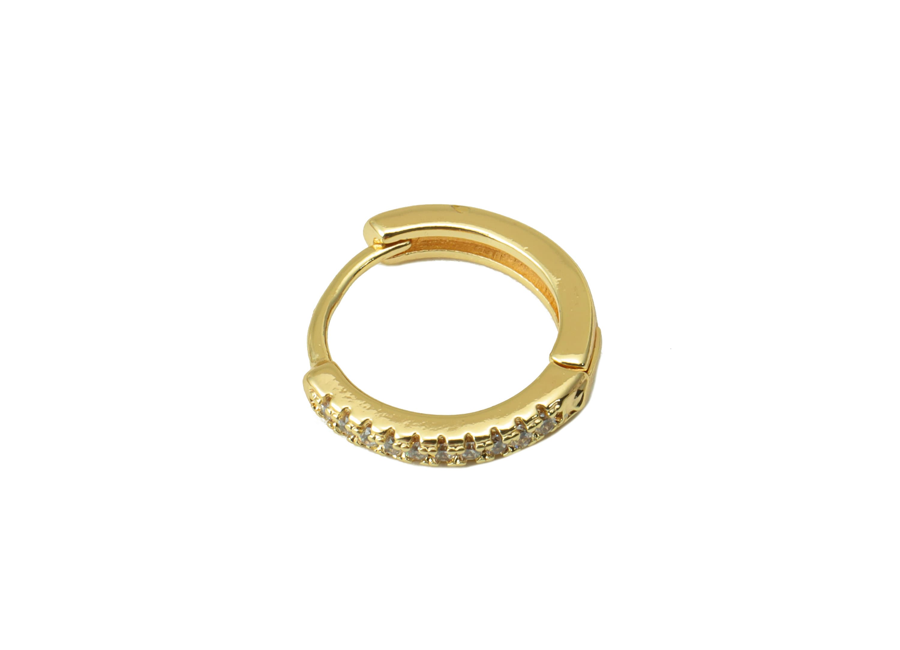 Brass Round Earring Clasp - Brass CZ Huggie Hoop Clasp - Cubic Zirconia Circle Hoop Clasp - 18K Real Gold Plated - 13x12x1.95mm- RGP6353 - DOMEDBAZAAR