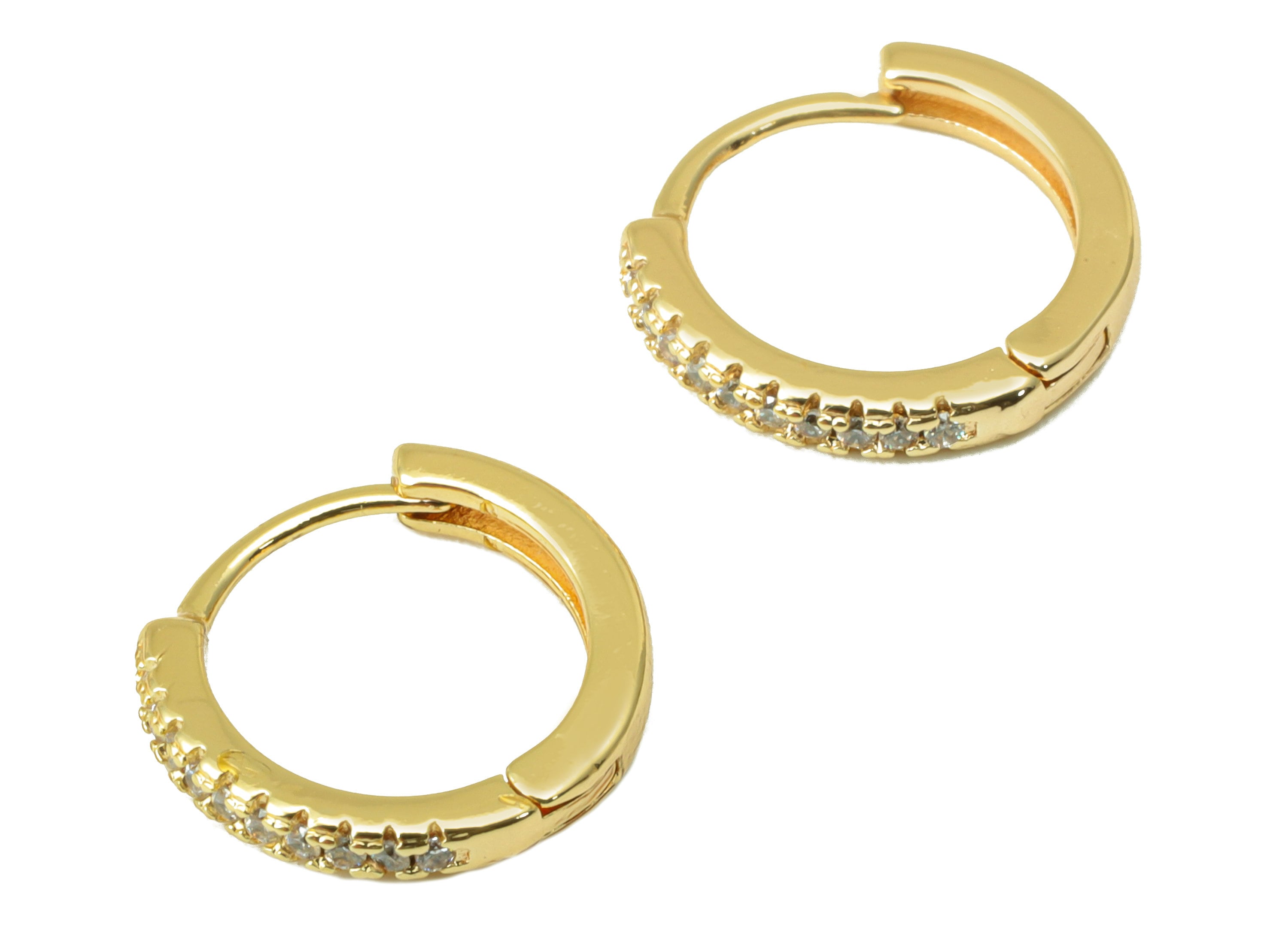 Brass Round Earring Clasp - Brass CZ Huggie Hoop Clasp - Cubic Zirconia Circle Hoop Clasp - 18K Real Gold Plated - 13x12x1.95mm- RGP6353 - DOMEDBAZAAR