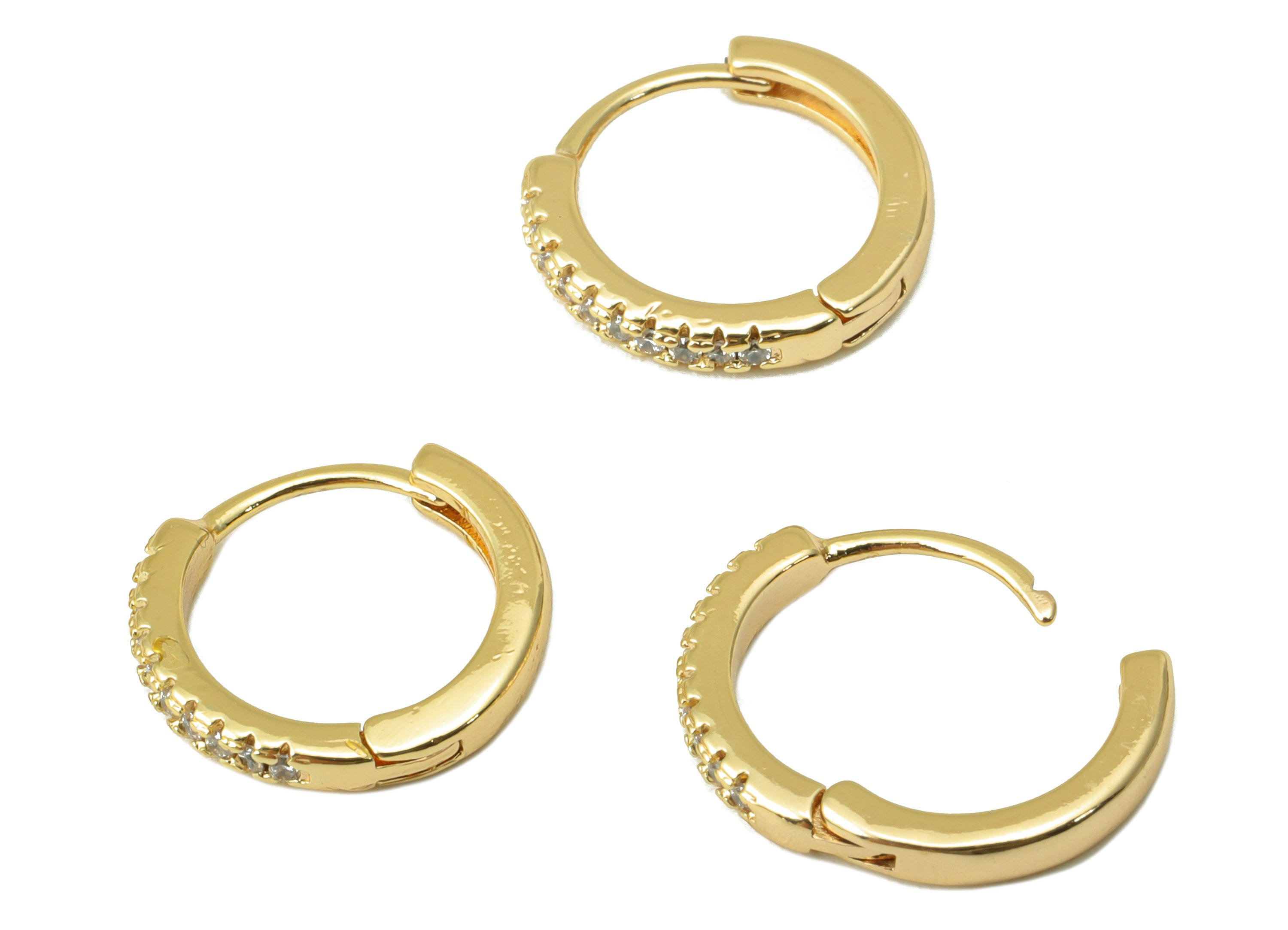 Brass Round Earring Clasp - Brass CZ Huggie Hoop Clasp - Cubic Zirconia Circle Hoop Clasp - 18K Real Gold Plated - 13x12x1.95mm- RGP6353 - DOMEDBAZAAR
