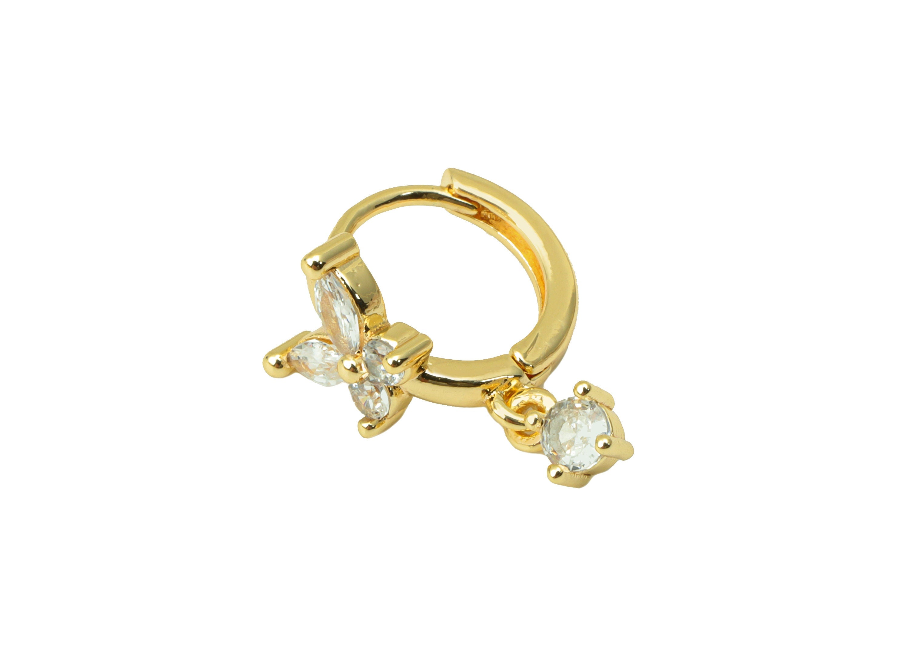 Brass Butterfly Earring Clasp - Brass CZ Huggie Hoop Clasp - Cubic Zirconia Butterfly Bow Hoop Clasp -18K Real Gold Plated-18x12x3mm-RGP6382 - DOMEDBAZAAR