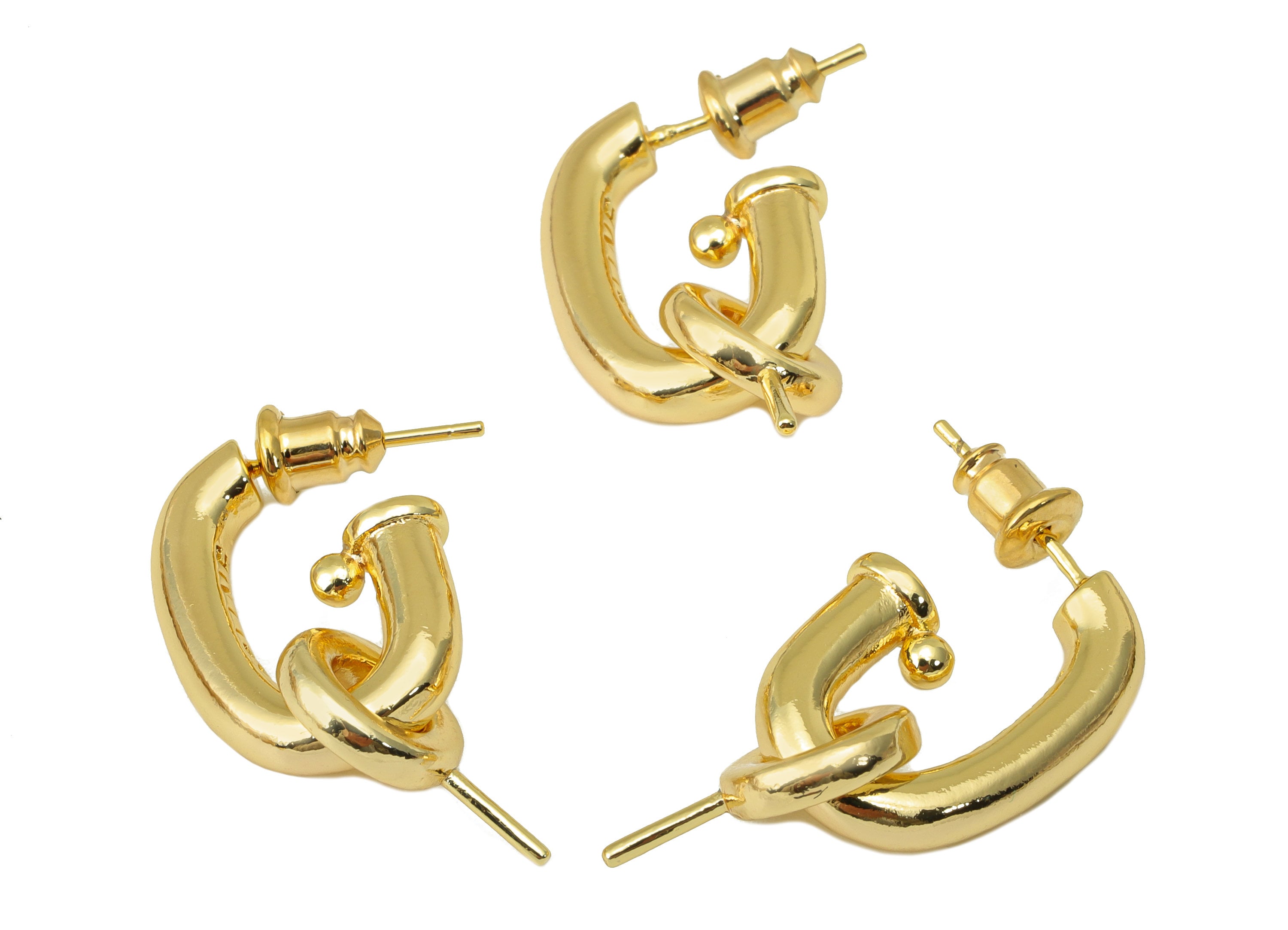Brass Notch Ellipse Stud - Gold Waterpipe Earring for Pearl - Circle Post -Open Hoop Stud for Bead -18K Real Gold Plated -24x16x4mm- RGP6413 - DOMEDBAZAAR