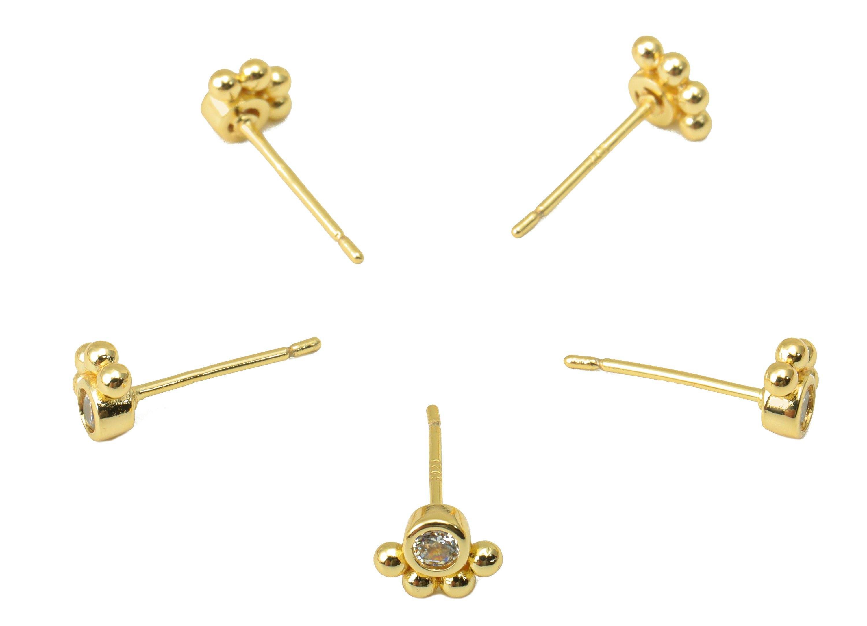 Brass Dog Paw Earring Stud - Brass Paw Earring Post -Cubic Zirconia Earring Post - Earring Stud -18K Real Gold Plated - 12x3x2mm- RGP6405 - DOMEDBAZAAR