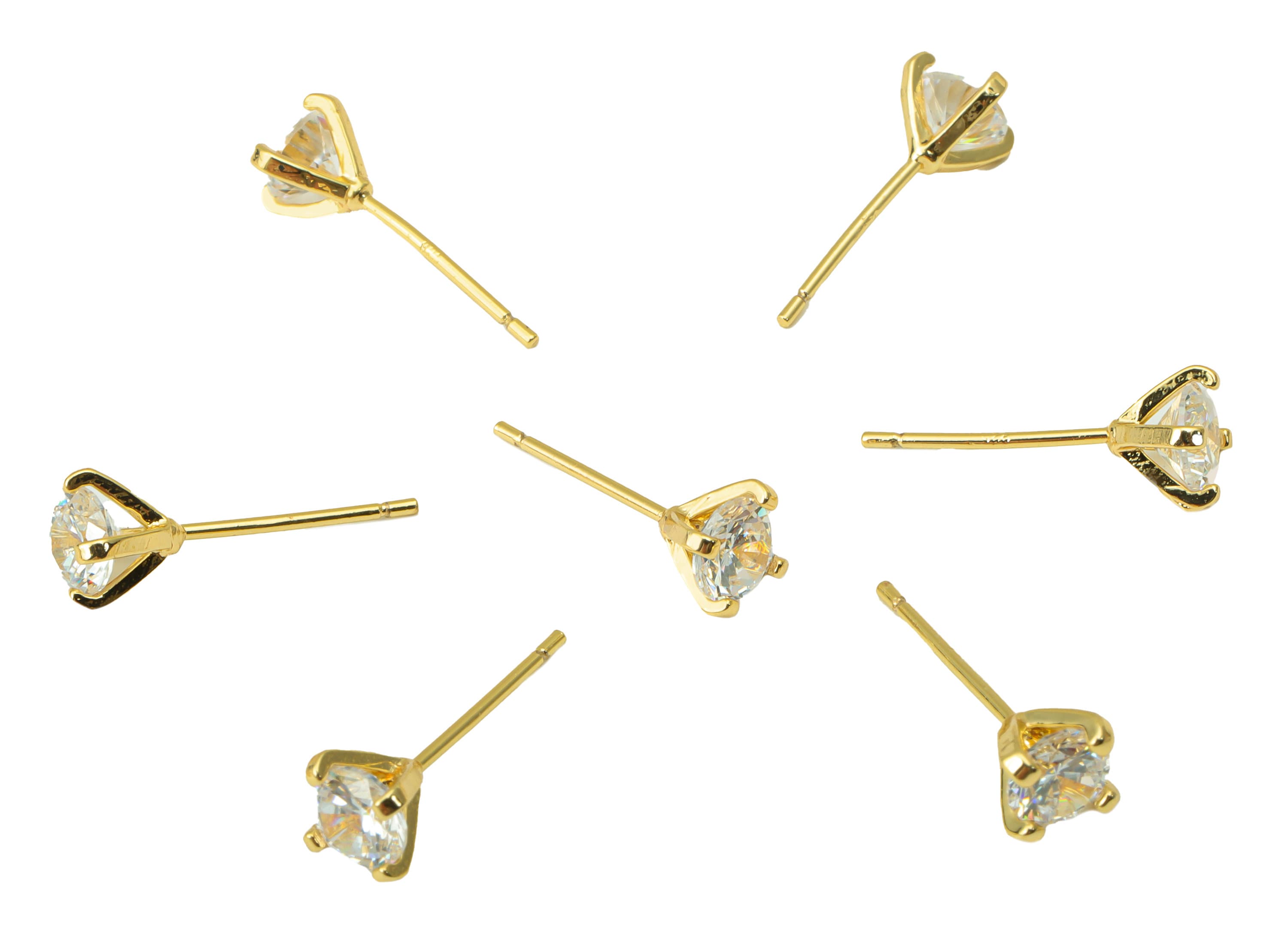 Brass Round Earring Stud - Brass CZ Earring Post - Minimalist Earring - Cubic Zirconia Stud -18K Real Gold Plated - 5.2x5.2x3.64mm- RGP6446 - DOMEDBAZAAR