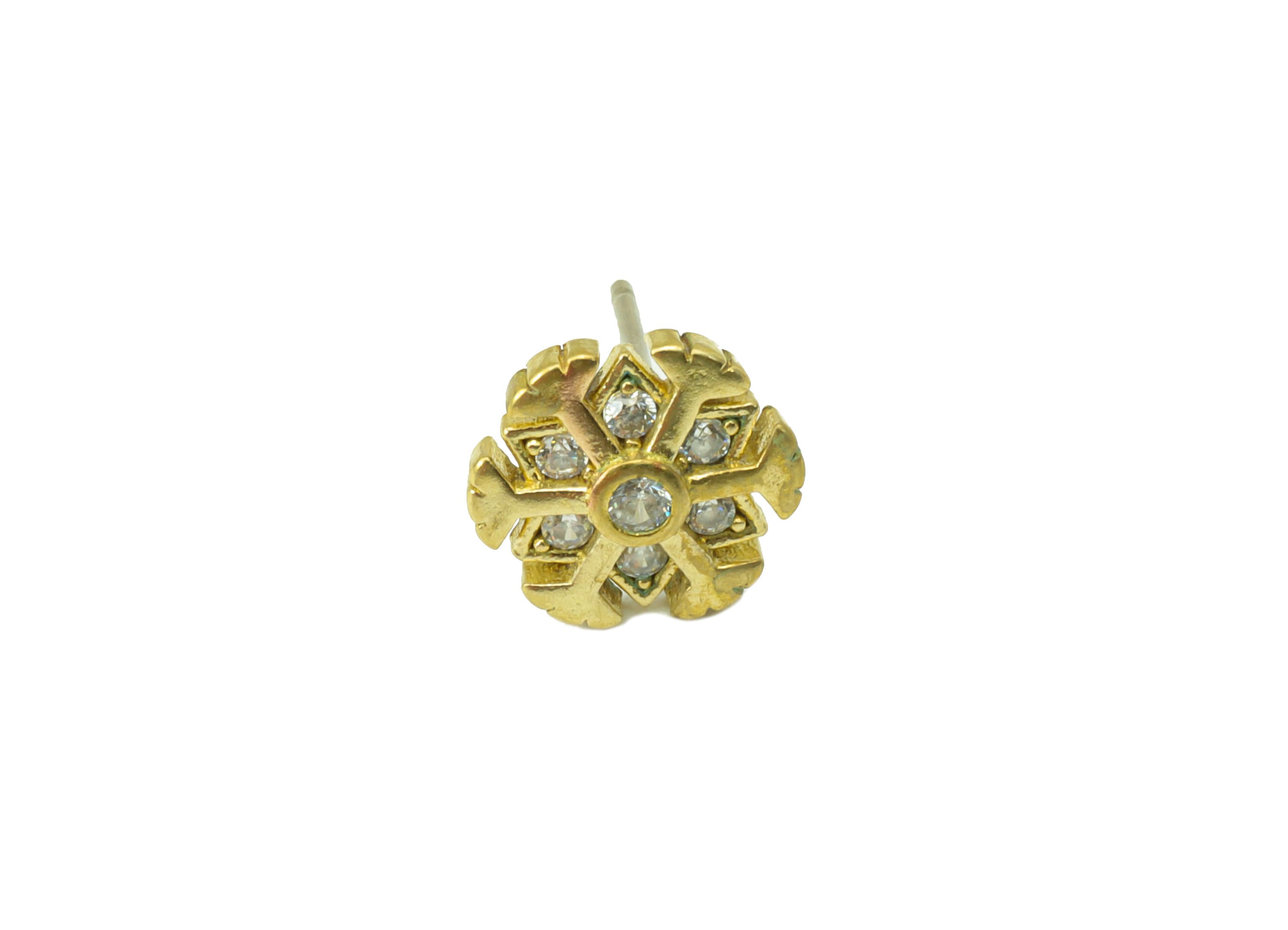 Brass Snowflake Earring Post - Raw Brass Flower Earring Post - Cubic Zircon Earring Post - Jewelry Supplies - 9.76x9.76x2.73mm-PP8428 - DOMEDBAZAAR