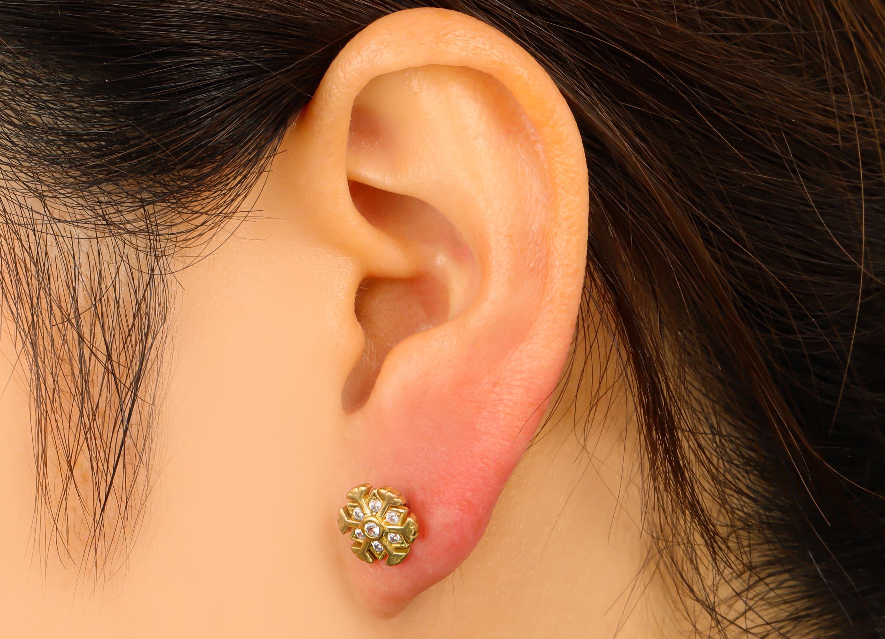 Brass Snowflake Earring Post - Raw Brass Flower Earring Post - Cubic Zircon Earring Post - Jewelry Supplies - 9.76x9.76x2.73mm-PP8428 - DOMEDBAZAAR