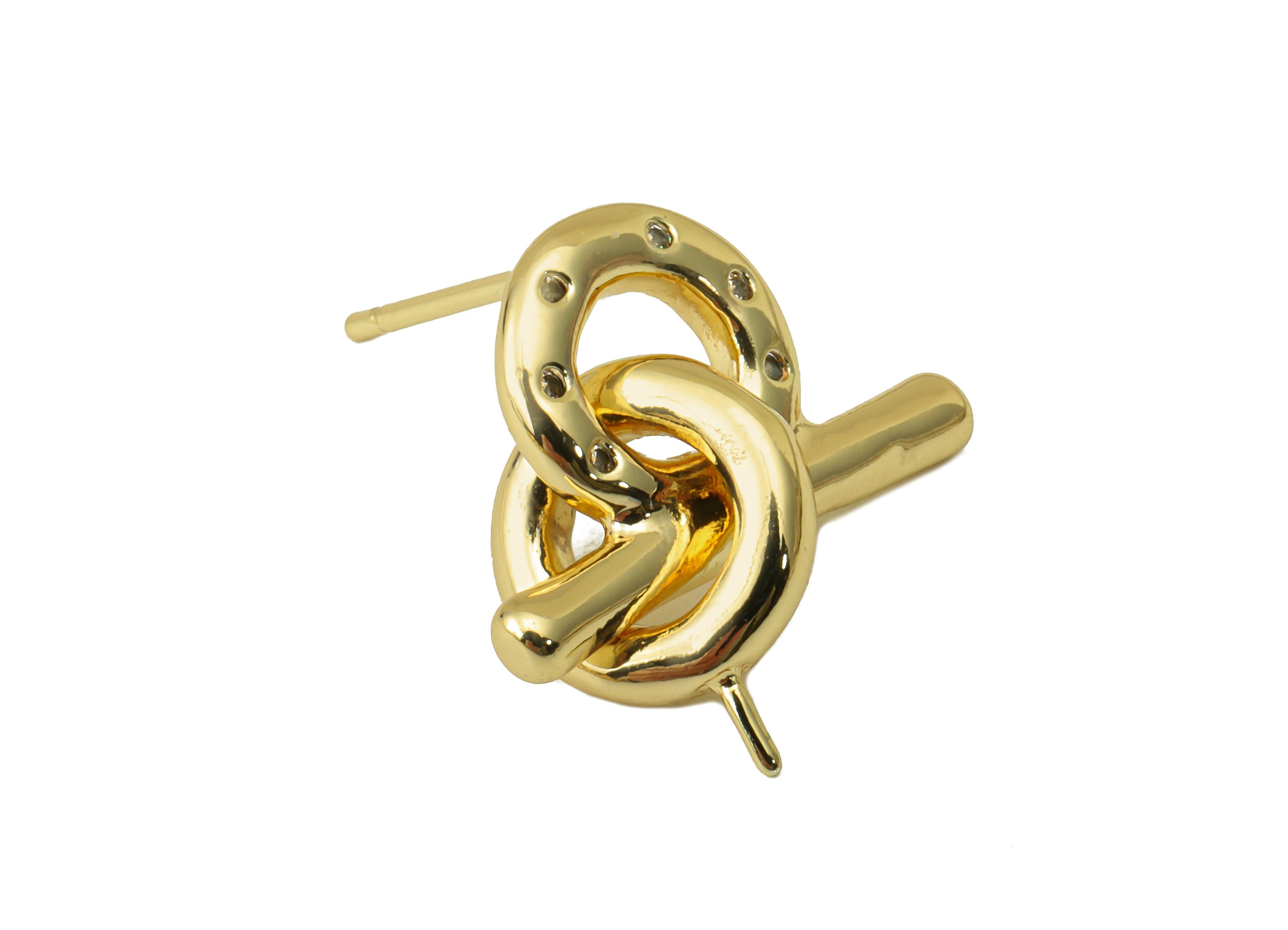 Brass Round Earring Stud - Brass Double Circle Earring Post - Earring Post -Cubic Zirconia Stud -18K Real Gold Plated - 15x17.5x2mm- RGP6465 - DOMEDBAZAAR