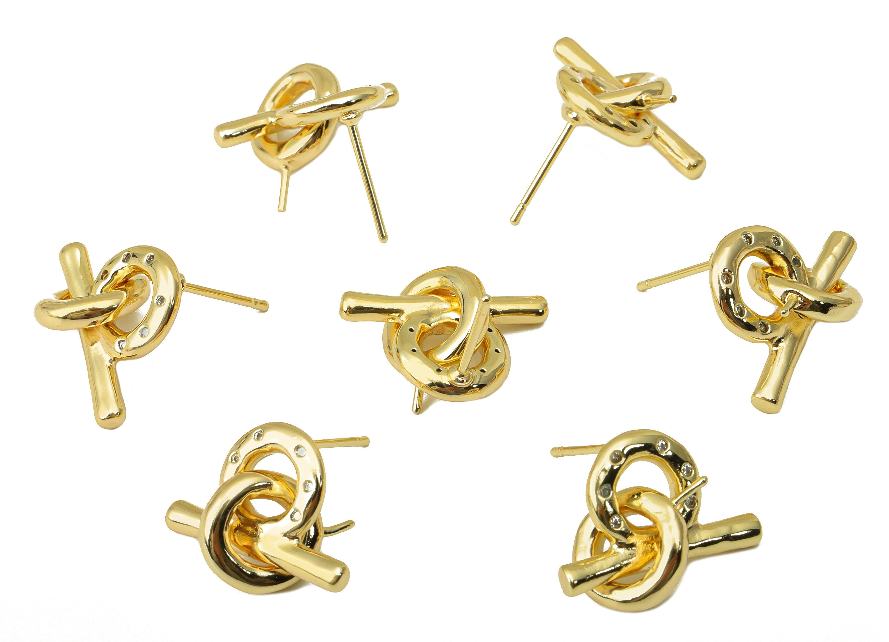 Brass Round Earring Stud - Brass Double Circle Earring Post - Earring Post -Cubic Zirconia Stud -18K Real Gold Plated - 15x17.5x2mm- RGP6465 - DOMEDBAZAAR