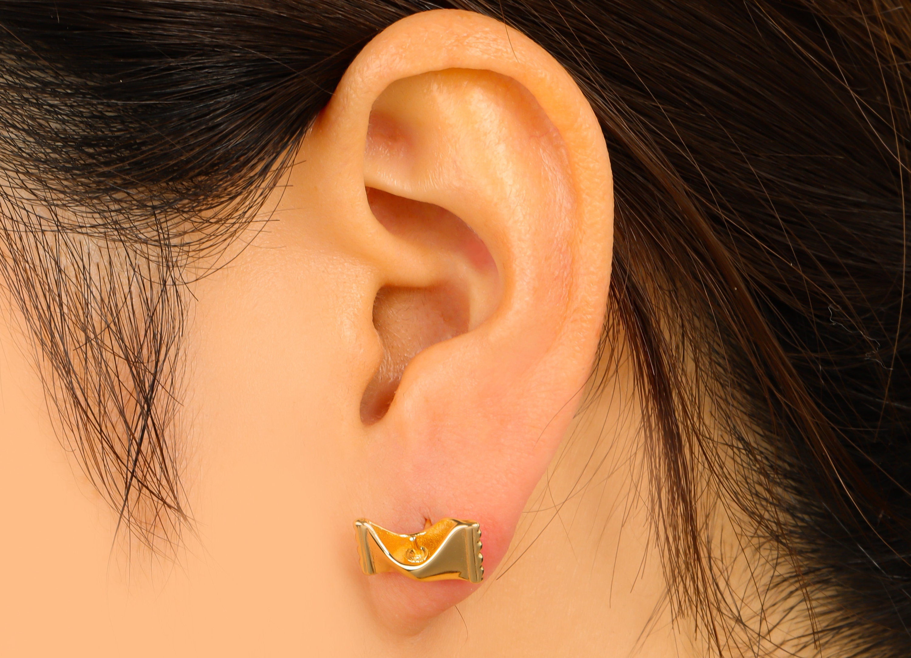 Brass Candy Earring Stud - Brass Sweet Wrapper Earring Post - Candy Earring Post for pearl - for Beads-18K Real Gold Plated-14x9x1mm-RGP6474 - DOMEDBAZAAR