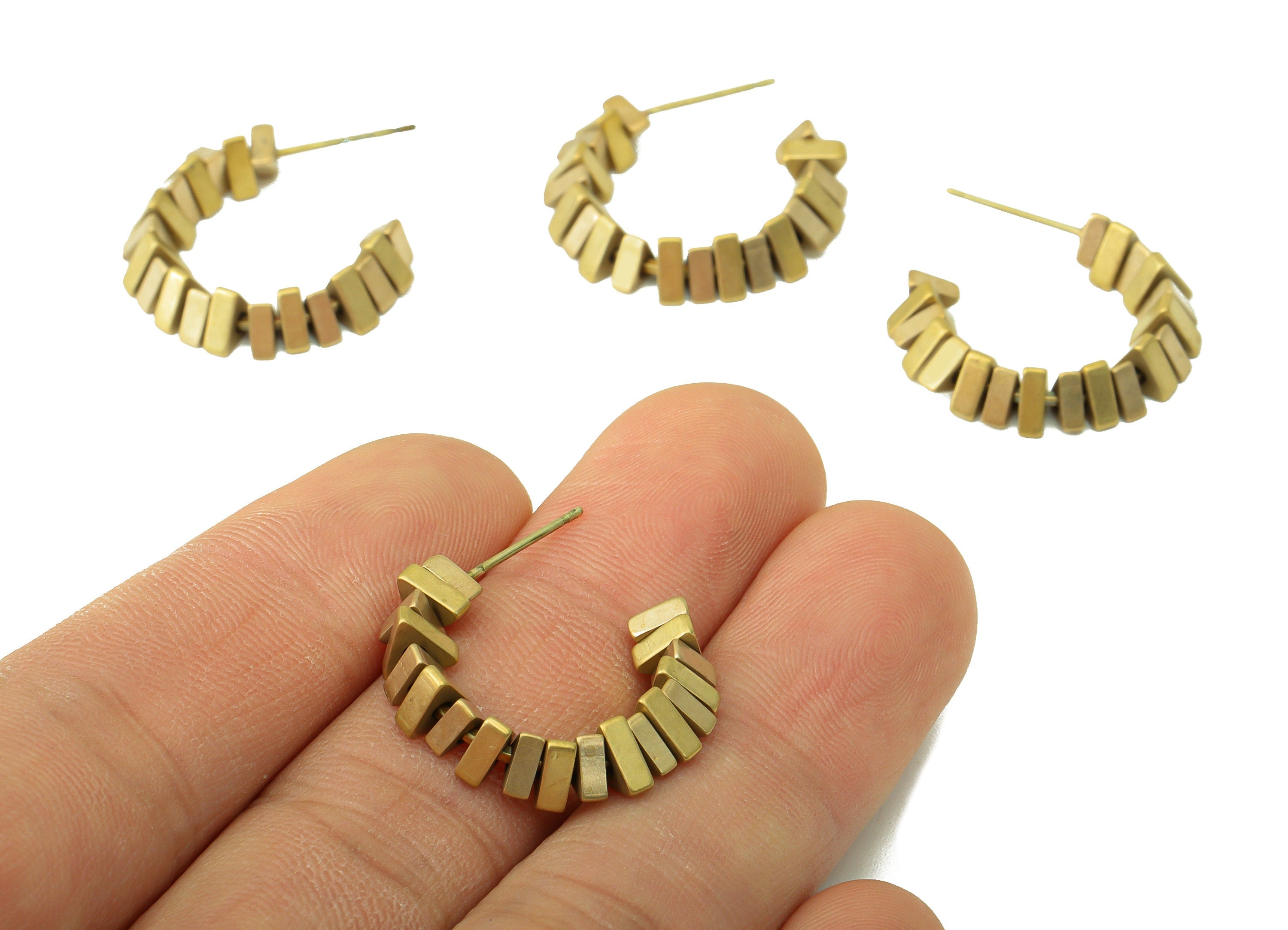 Brass Trangle Beaded Hoop Earring - Raw Brass Earring - Brass Post Earrings - Brass Earring Hoop - Jewelry Supplies - 22x28x3.8mm-PP8421 - DOMEDBAZAAR
