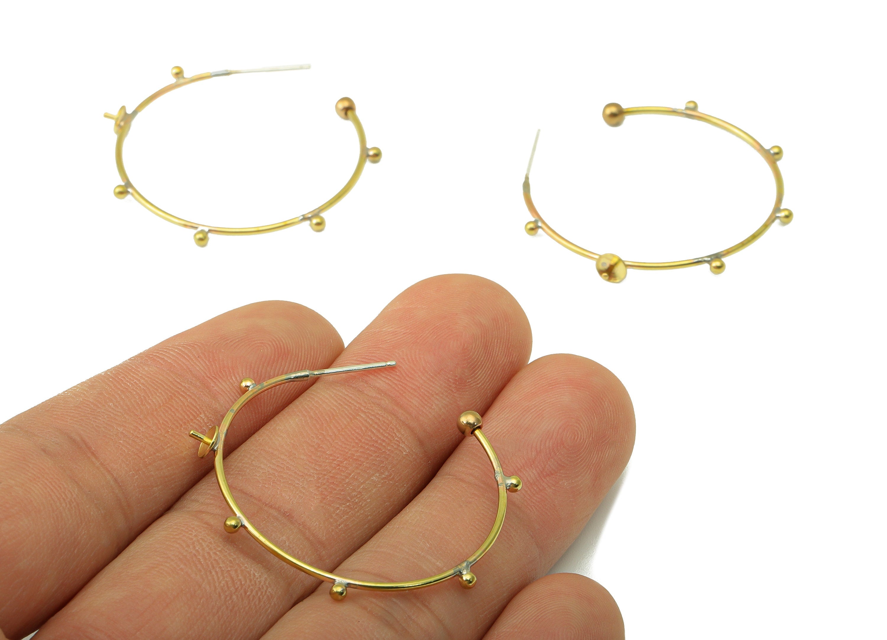 Brass Open Earring Hoop - Raw Brass Earring Hoop For Beads For pearls - Brass C Hoop Earring  - Jewelry Supplies- 35.06x35.78x1.87mm-PP8424 - DOMEDBAZAAR