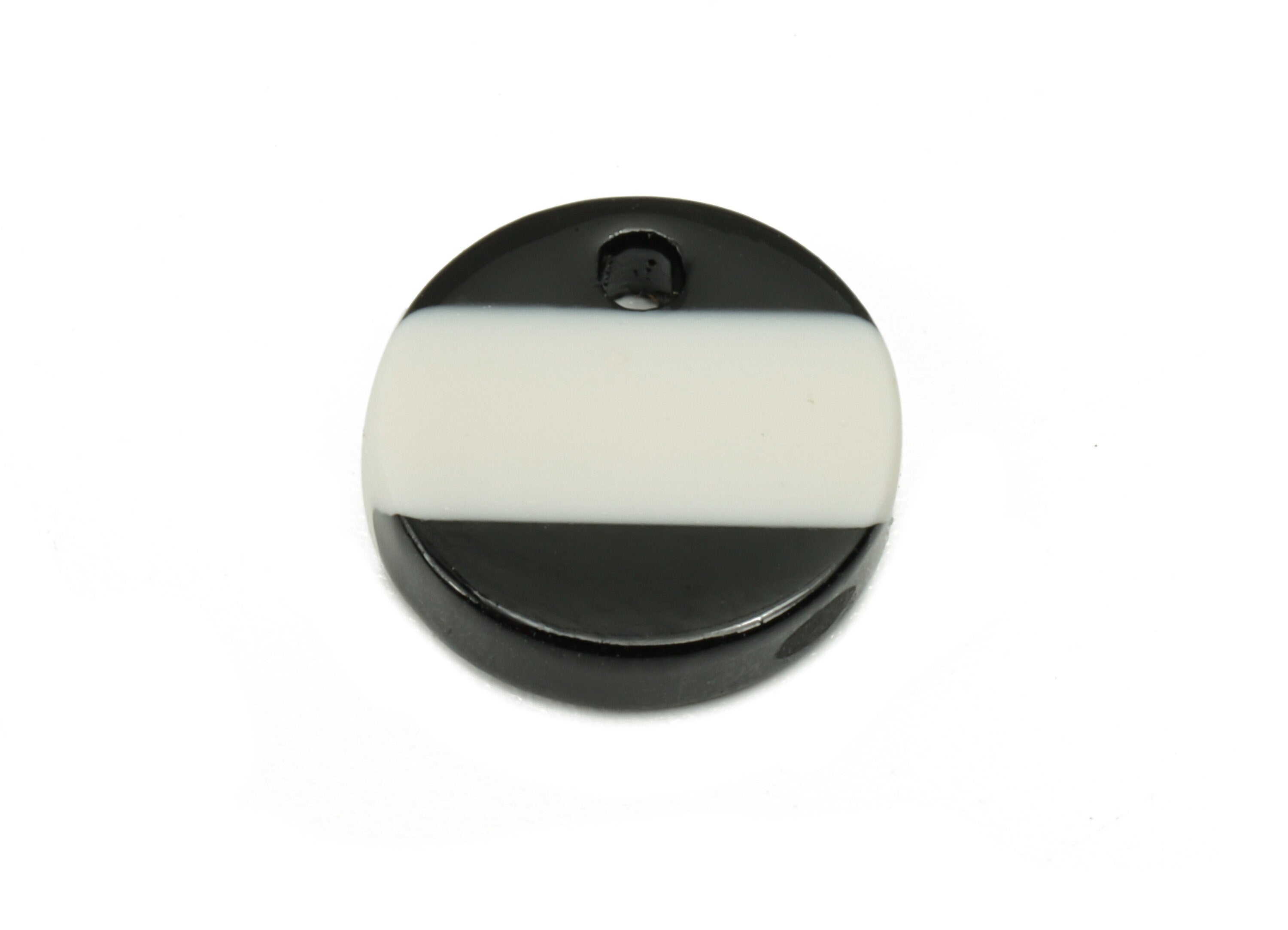 Acetate Coin Charms - Black White Stripes Color Charm With Hole - Mini Circle Pendant - Color Code: A64 - 11.5X11.5X2.5mm - AC1419-A64 - DOMEDBAZAAR