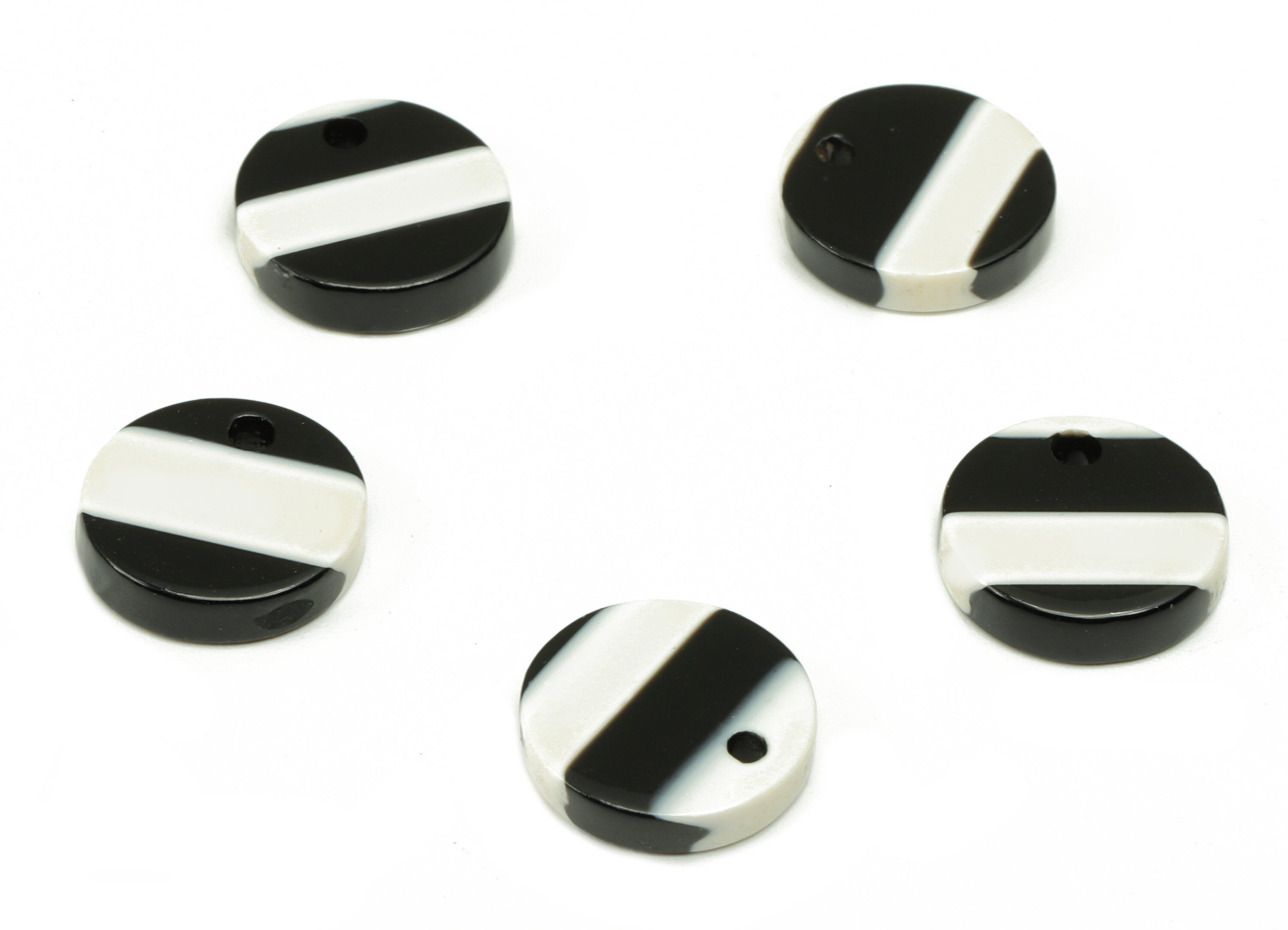 Acetate Coin Charms - Black White Stripes Color Charm With Hole - Mini Circle Pendant - Color Code: A64 - 11.5X11.5X2.5mm - AC1419-A64 - DOMEDBAZAAR