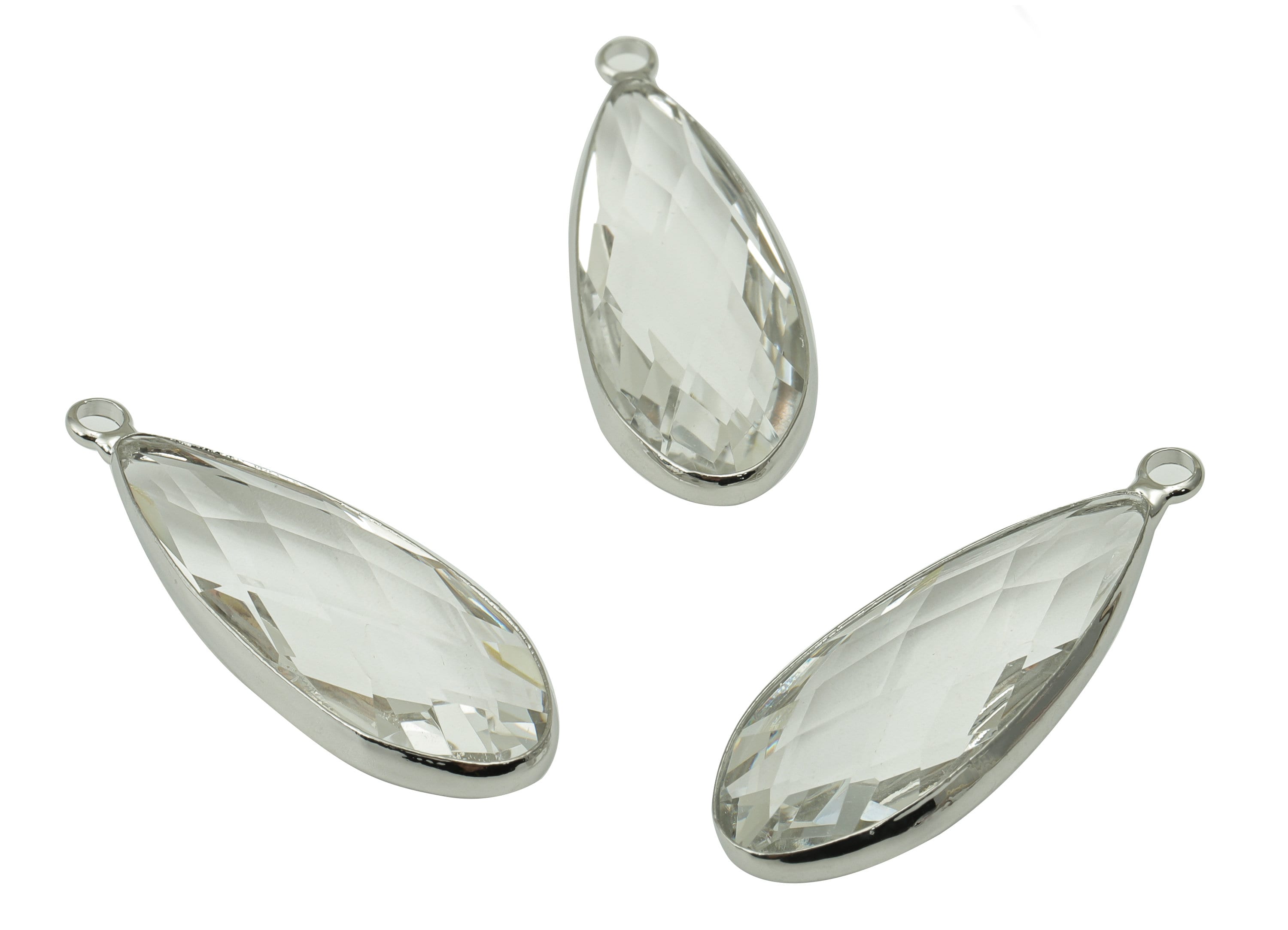 Glass Drop Earring Charms - Brass Teardrop Pendant - Gold Tone Plated Brass - Faceted Glass - Long Drop - 35.27x12.64x6.95mm - GS1161 - DOMEDBAZAAR