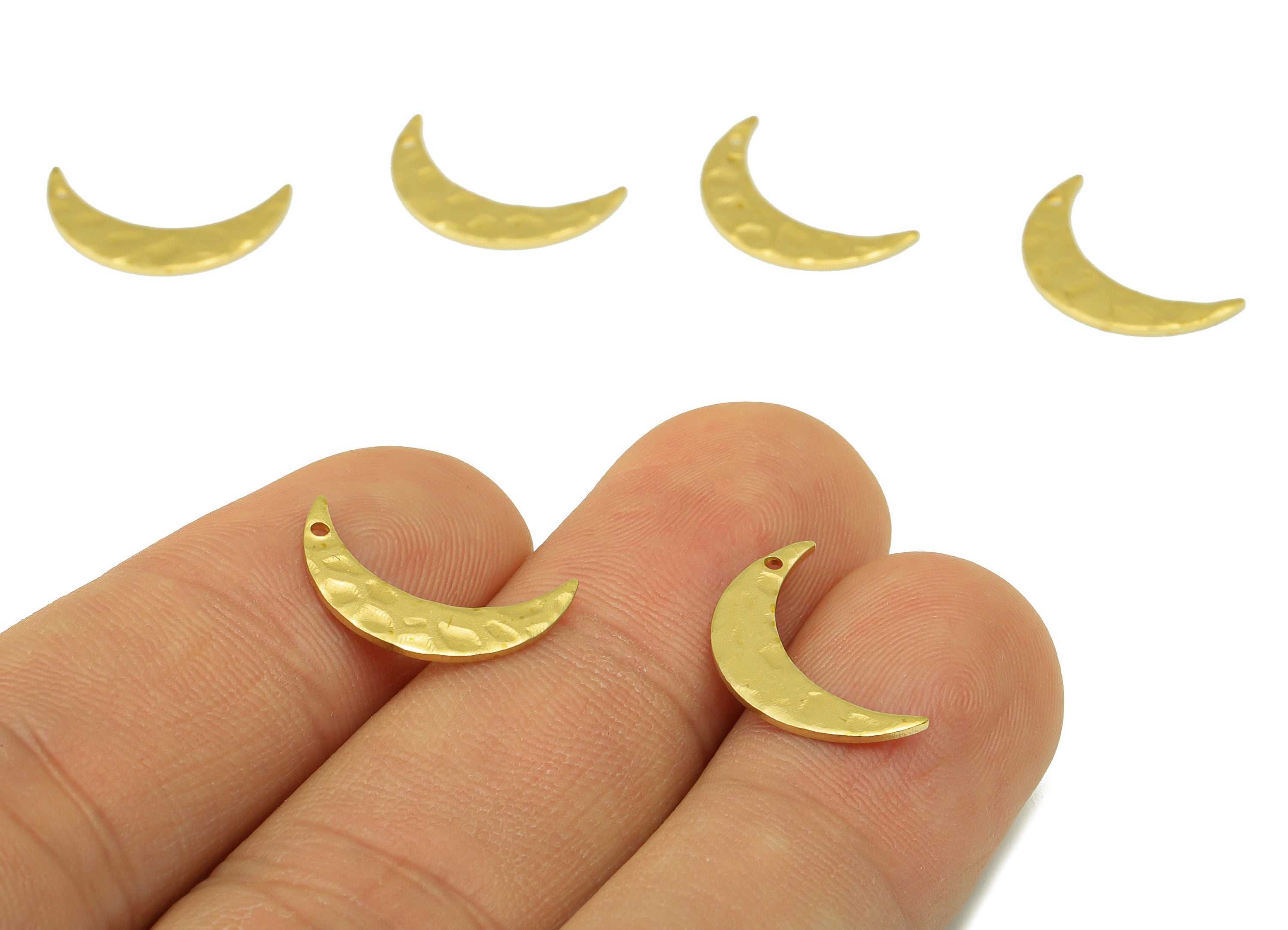 Brass Moon Earring Charms - Raw Brass Hammered Crescent Pendant - Earring Findings - Jewelry Making Supplies - 16.16x4.28x 0.78mm - PP8605 - DOMEDBAZAAR