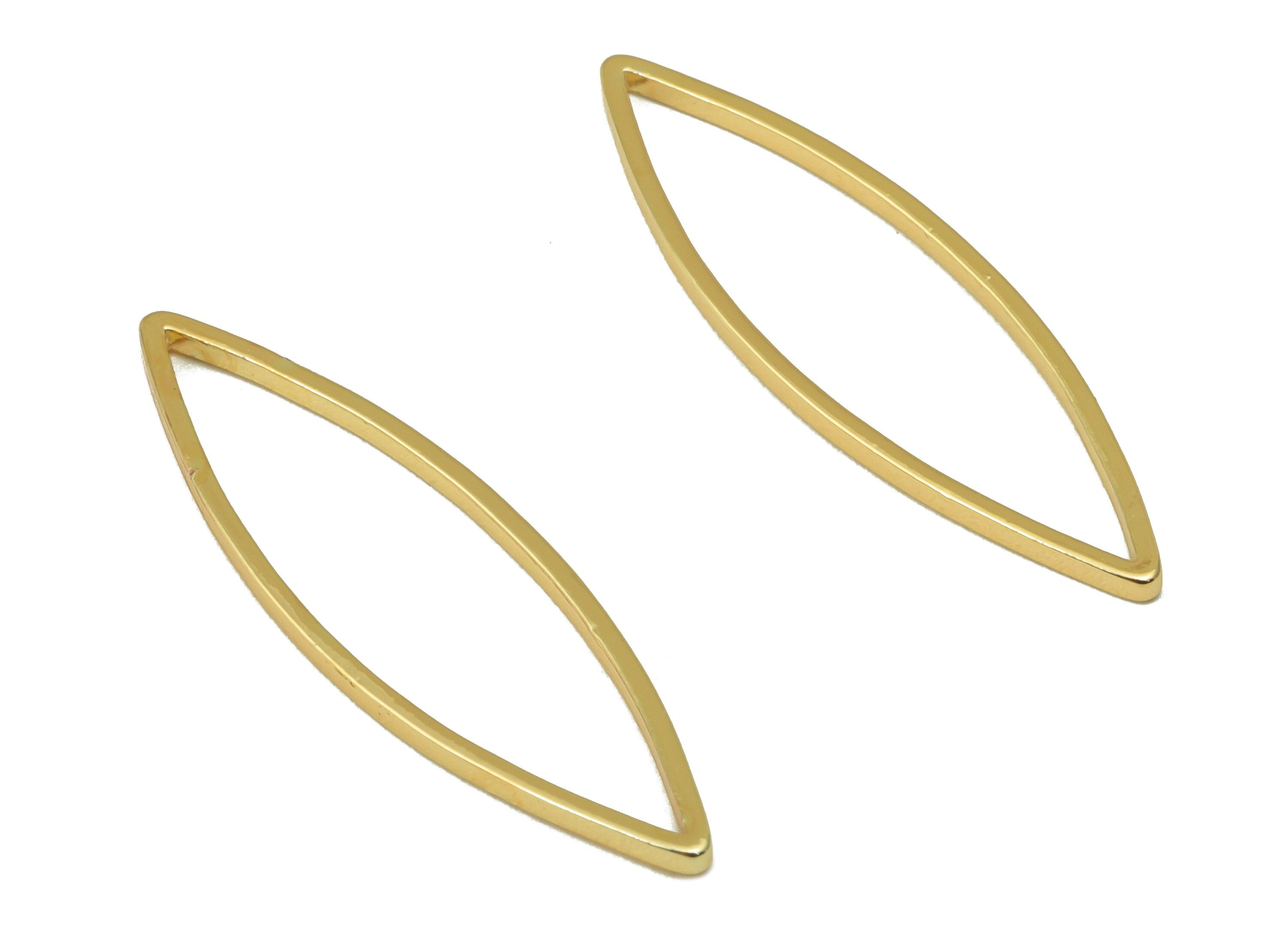 Brass Earring Charm - Semi Marquise Earring Connector - Marquise Ring Charm- Brass Pendant - 18K Real Gold Plating - 28.05x8x1mm - RGP6695 - DOMEDBAZAAR