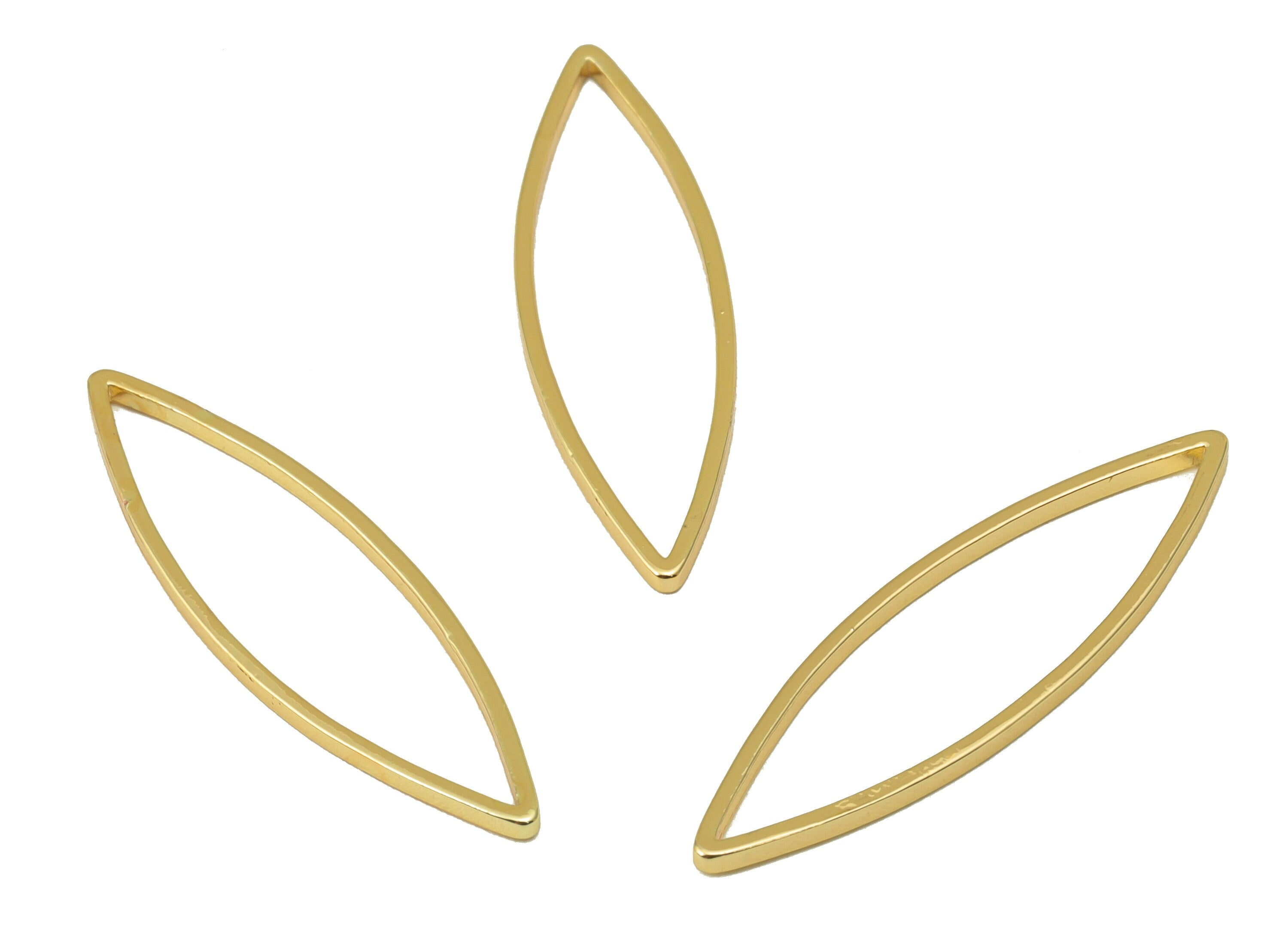 Brass Earring Charm - Semi Marquise Earring Connector - Marquise Ring Charm- Brass Pendant - 18K Real Gold Plating - 28.05x8x1mm - RGP6695 - DOMEDBAZAAR