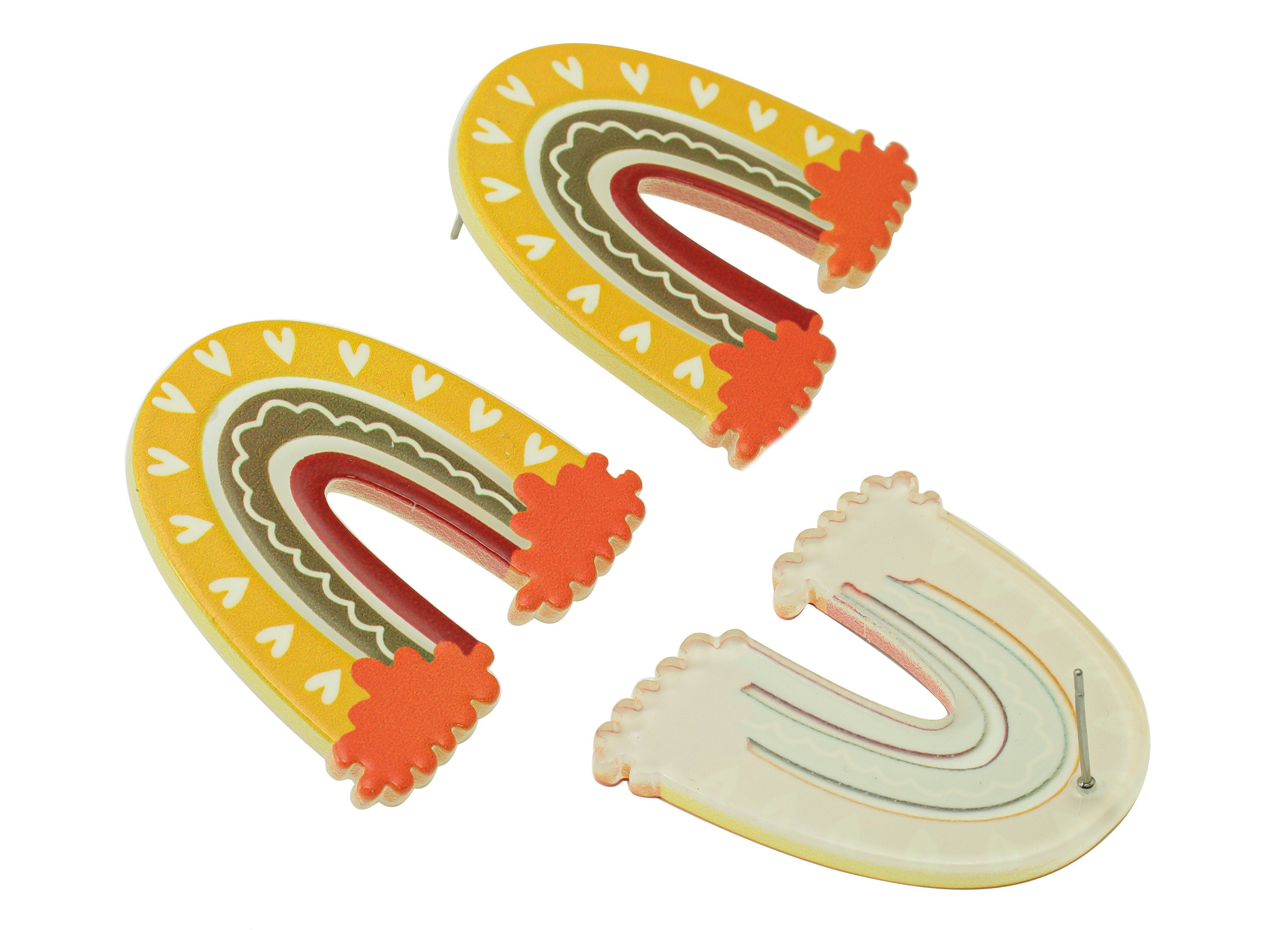 Domed Acrylic Earring Stud - Acrylic Rainbow Cloud Earring Post - Heart Earring Post - Jewelry Making Supplies -35x39x2.8mm- AC2590H - DOMEDBAZAAR