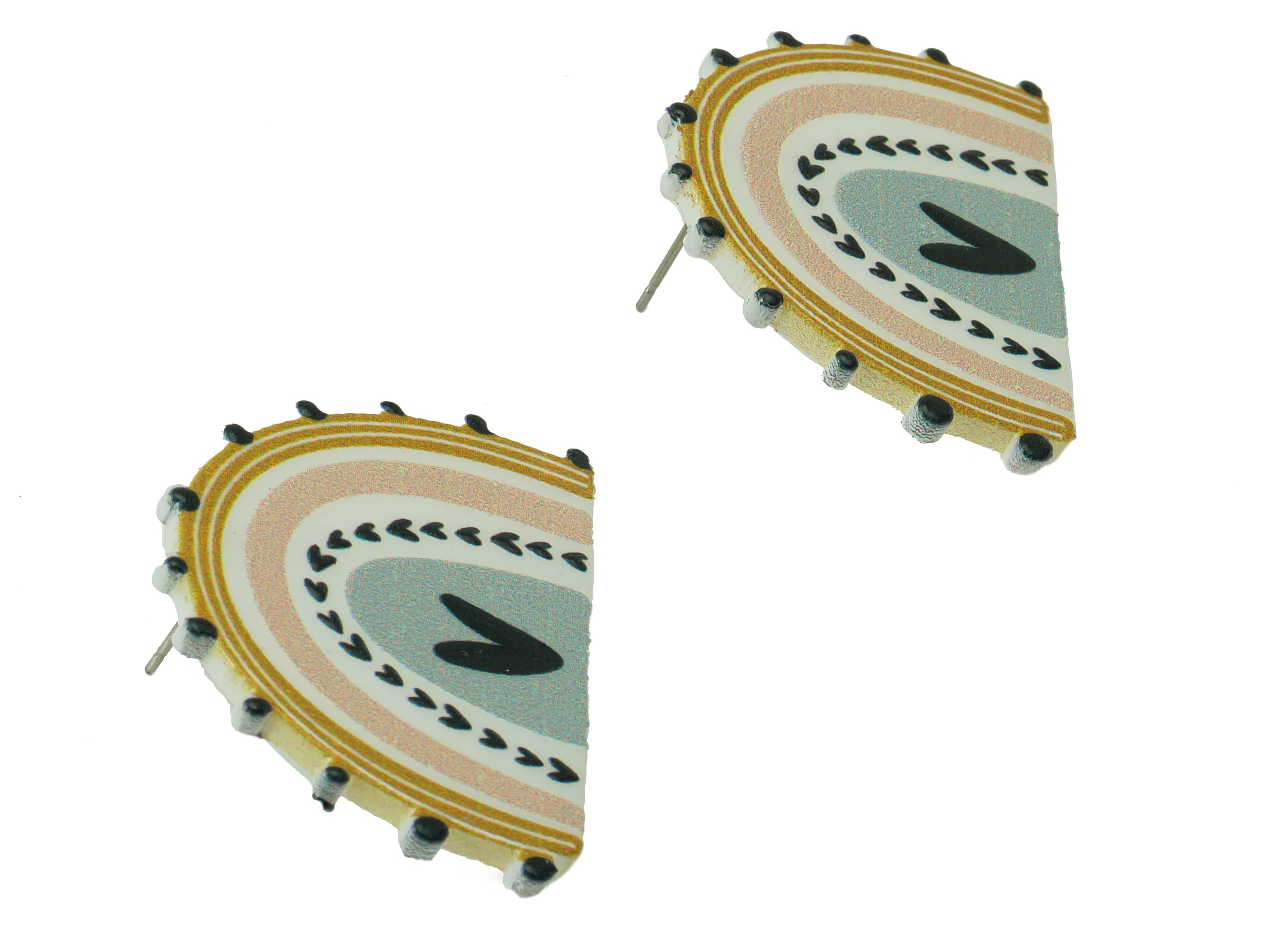 Domed Acrylic Earring Stud - Acrylic Rainbow Earring Post - Heart Earring Post - Jewelry Making Supplies -31.62x37.46x2.4mm- AC2590A - DOMEDBAZAAR