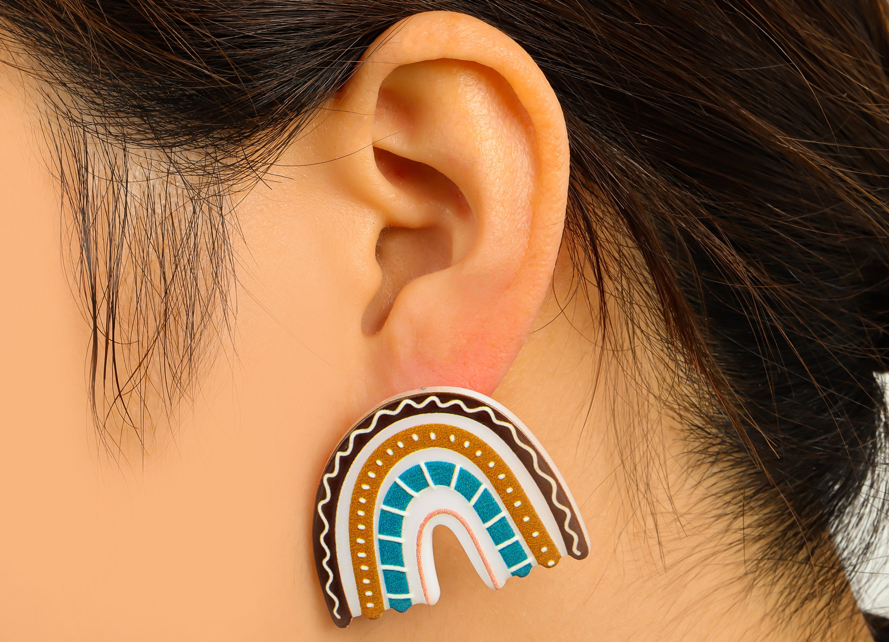 Domed Acrylic Earring Stud - Acrylic Rainbow Earring Post - Earring Post - Jewelry Making Supplies -29.6x37.75x2.24mm- AC2590D - DOMEDBAZAAR