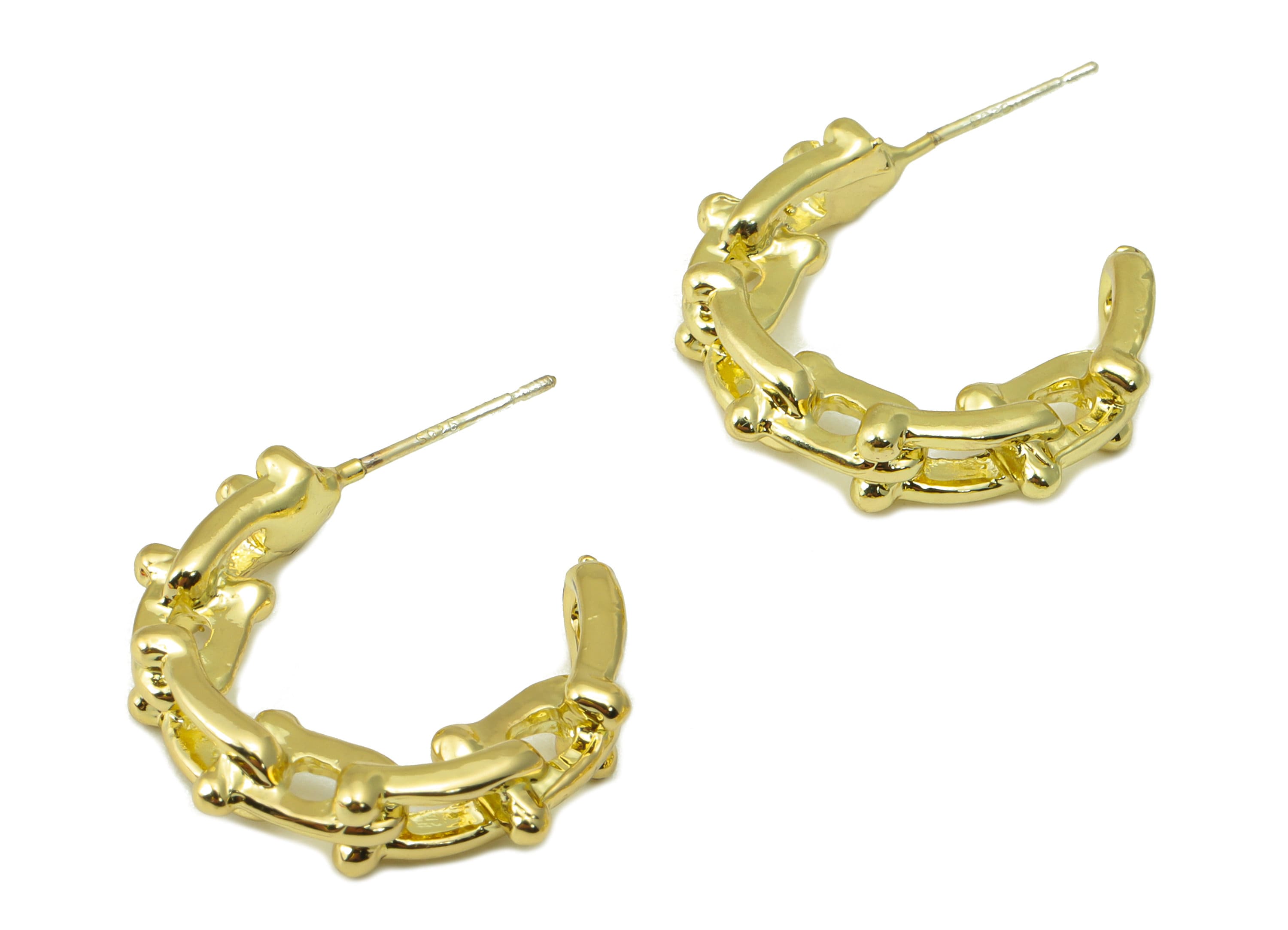 Alloy Hoop Earring Stud - Zinc Alloy Open Hoop Earring Post - Lock Chain C Hoop Earring Post -KC Gold Tone Plating - 29x22.7x4.74mm- ZZ2034 - DOMEDBAZAAR
