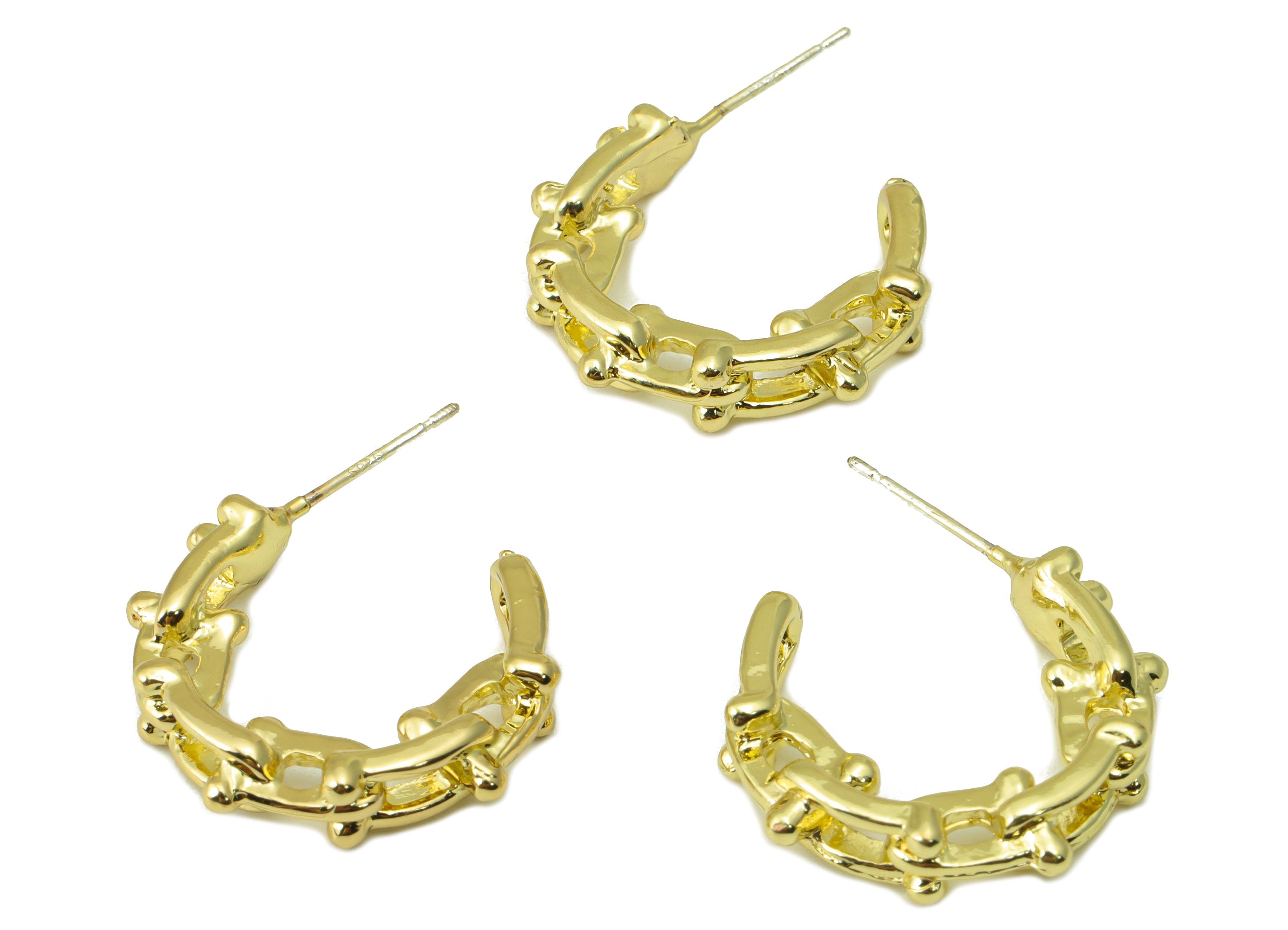 Alloy Hoop Earring Stud - Zinc Alloy Open Hoop Earring Post - Lock Chain C Hoop Earring Post -KC Gold Tone Plating - 29x22.7x4.74mm- ZZ2034 - DOMEDBAZAAR