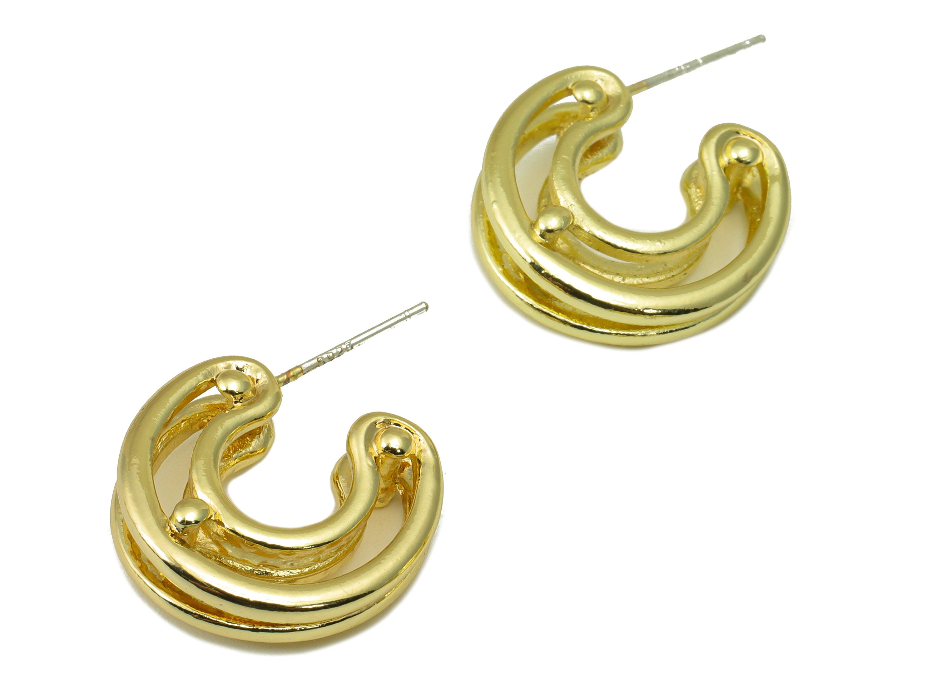 Alloy Hoop Earring Stud - Zinc Alloy Open Hoop Earring Post - Hollow C Hoop Horseshoe Earring Post -KC Gold Tone Plated -29x20x7mm- ZZ2035 - DOMEDBAZAAR