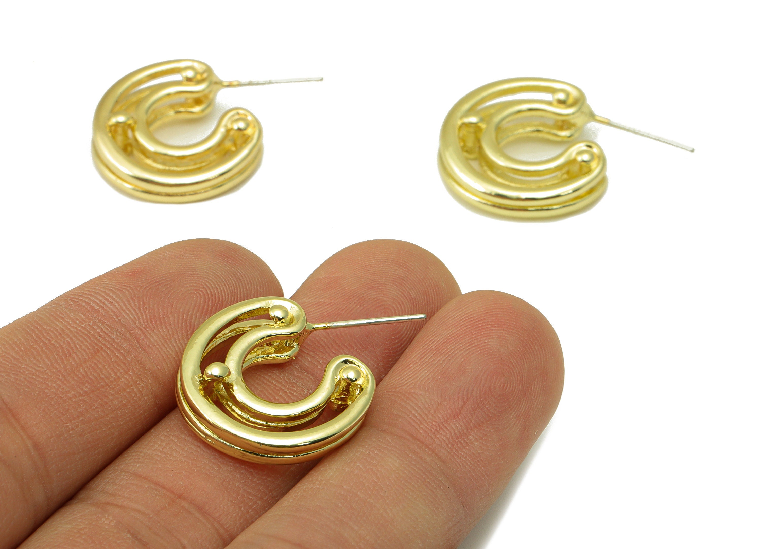 Alloy Hoop Earring Stud - Zinc Alloy Open Hoop Earring Post - Hollow C Hoop Horseshoe Earring Post -KC Gold Tone Plated -29x20x7mm- ZZ2035 - DOMEDBAZAAR