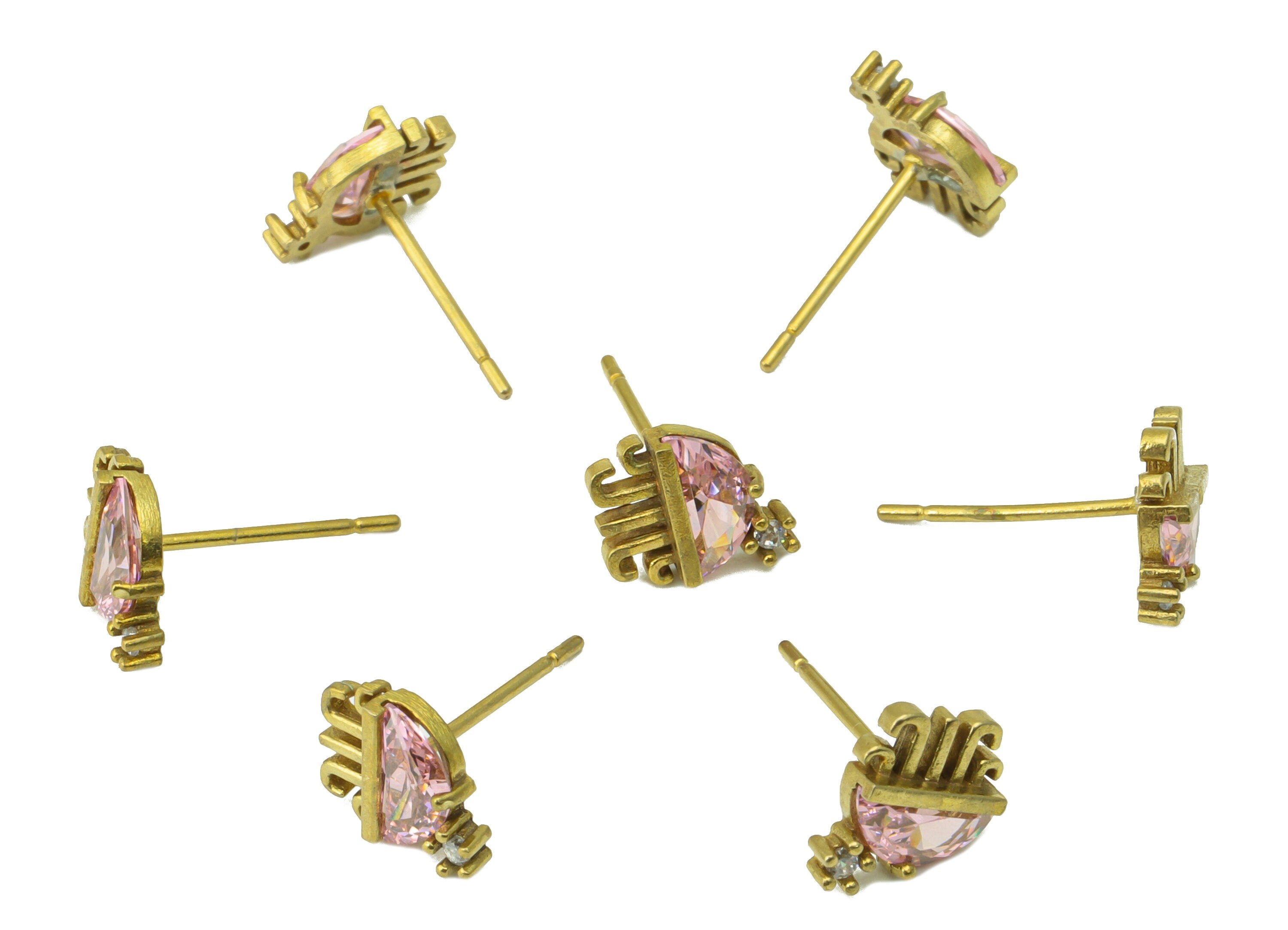 Brass Jellyfish Earring Stud - Pink Jellyfish Earring Post - Marine Earring Post - Cubic Zirconia -Earring Post - 8.33x7.14x 2.57mm - PP8579 - DOMEDBAZAAR