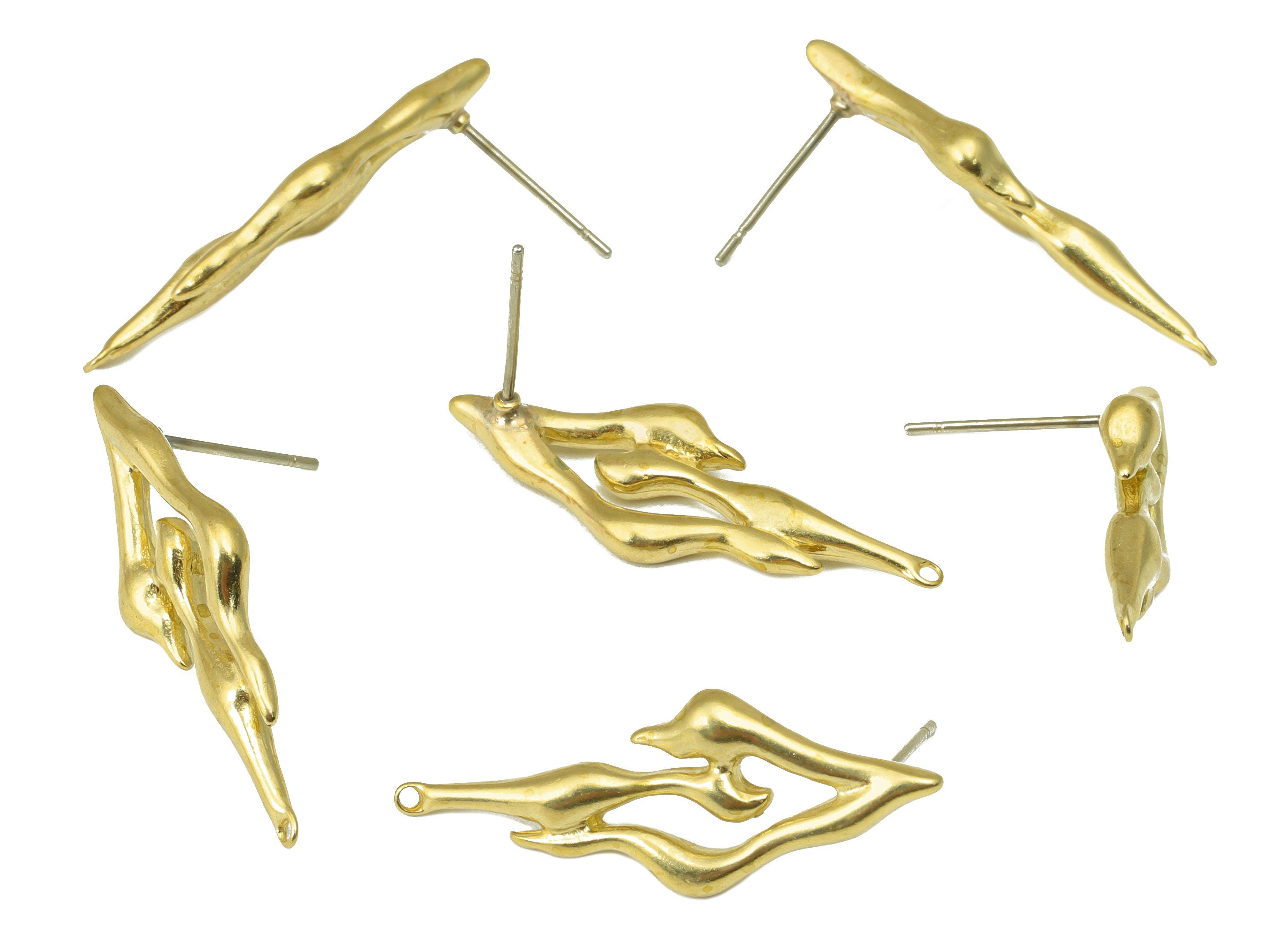 Brass Irregular Earring Stud - Burning Earring Post -Melting Stud With Loop -Melting Earring with Loop - 30.39x11.07x3.33mm- PP8472 - DOMEDBAZAAR