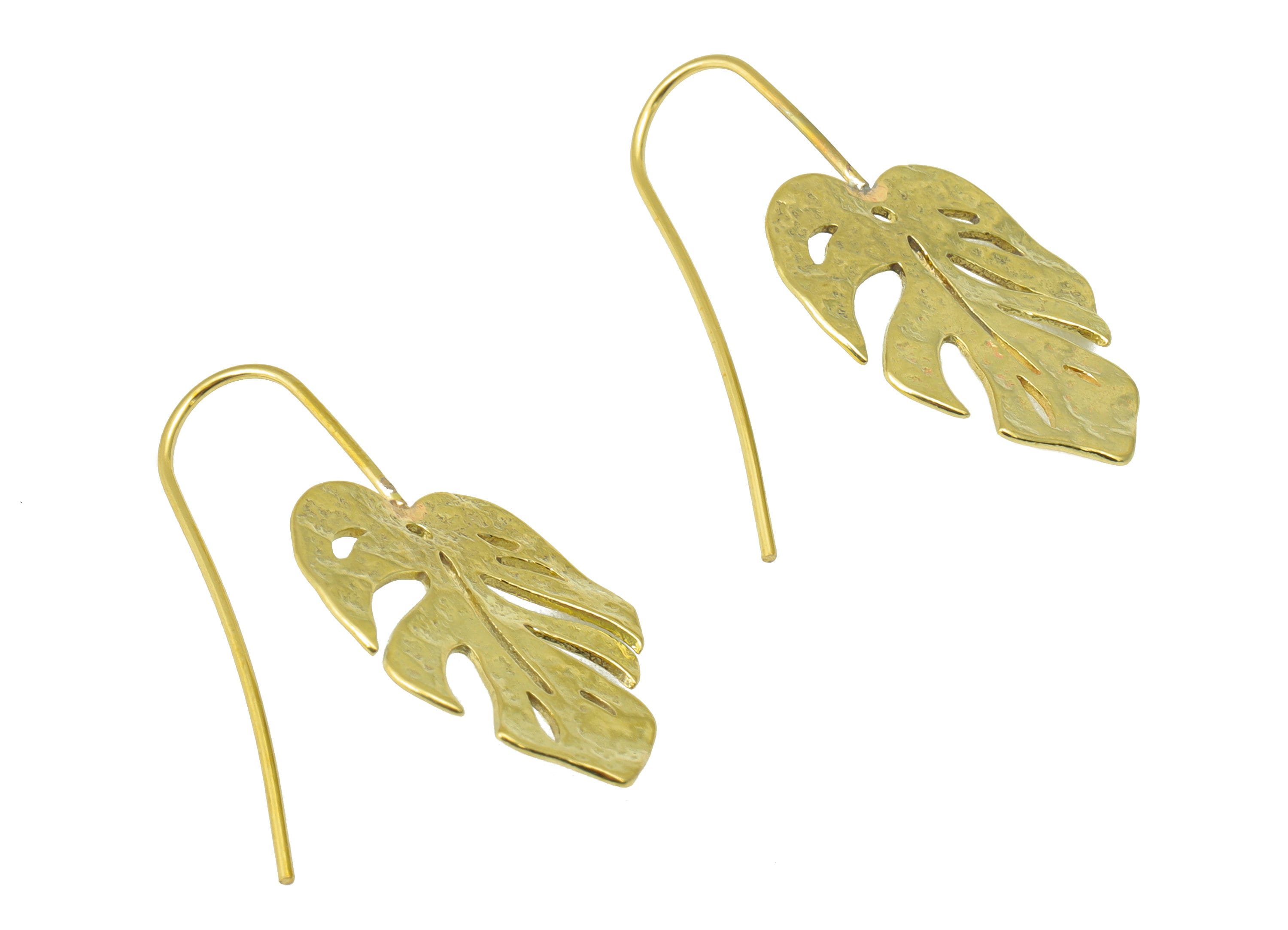 Raw Brass Monstera Ear Wires Earring - Brass Leaf Hook Earring -Textured Botanical Earring Hook - Ear Earring Wire -36.8x19.78x1mm- PP8573 - DOMEDBAZAAR