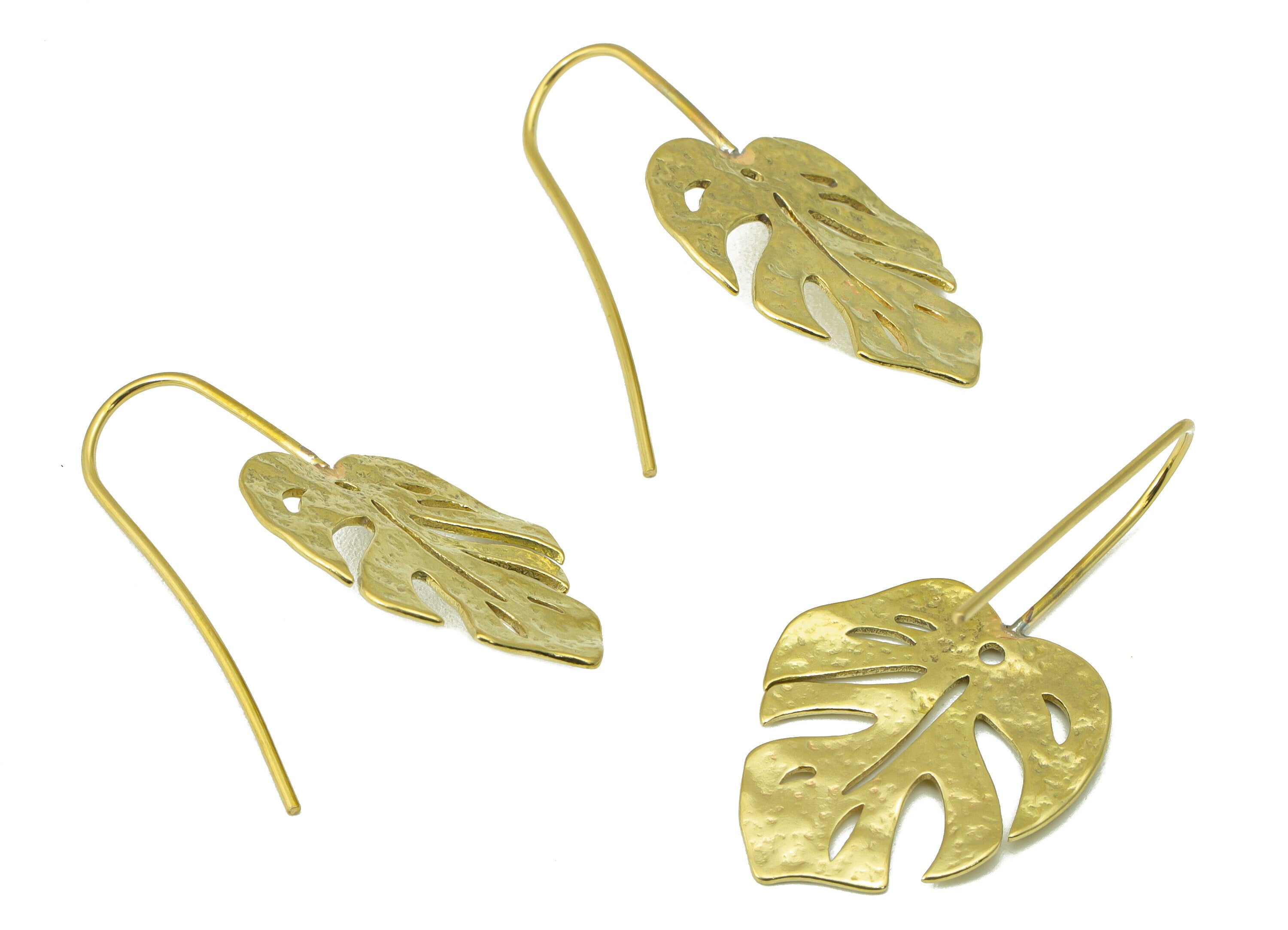 Raw Brass Monstera Ear Wires Earring - Brass Leaf Hook Earring -Textured Botanical Earring Hook - Ear Earring Wire -36.8x19.78x1mm- PP8573 - DOMEDBAZAAR