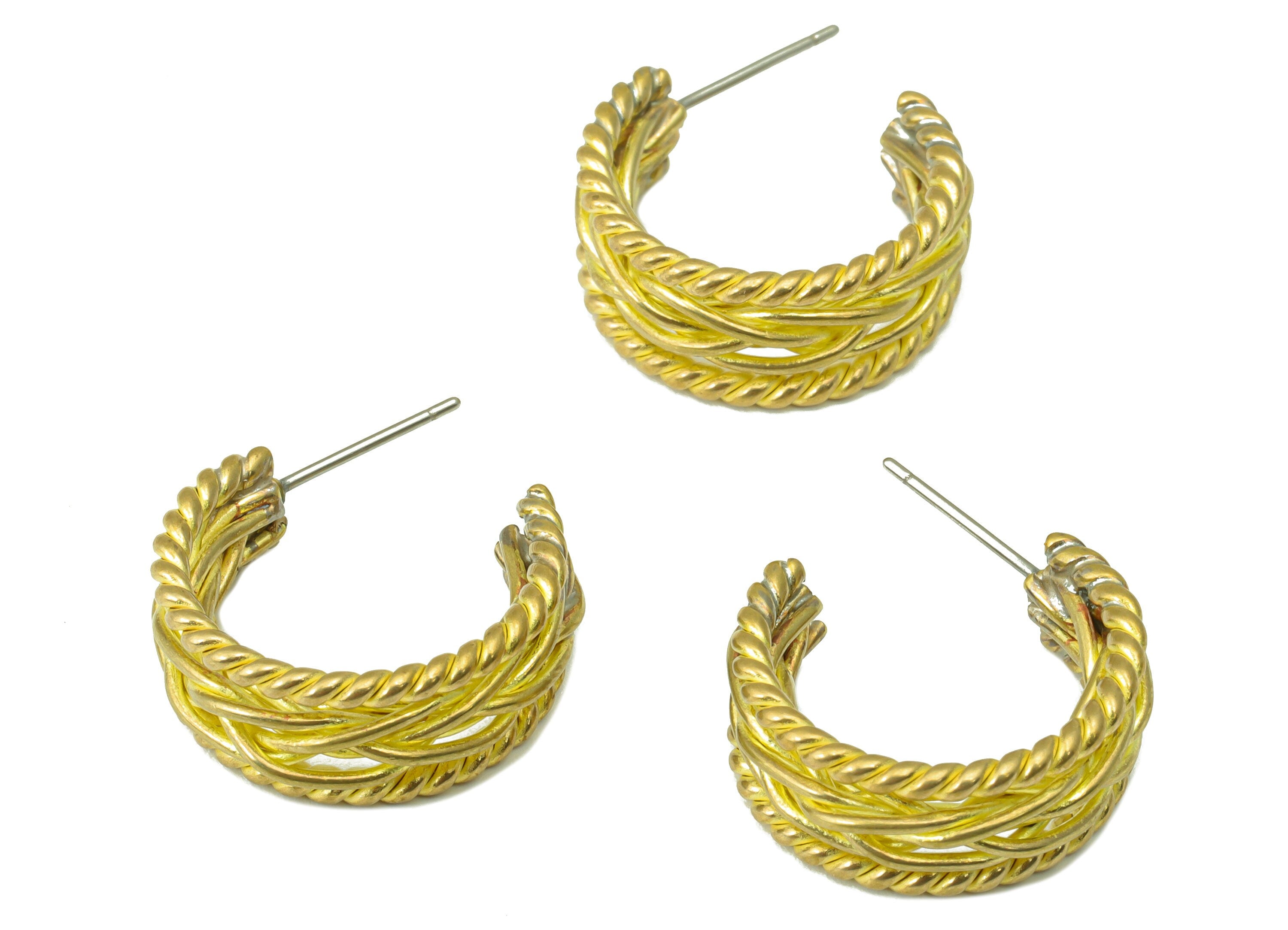 Brass Open Hoop Earring Stud - Brass Chain Hoop Earring Post - Thick Weave Wires Earring Post -Earring Post - 24.71x20.56x2.96mm- PP8549 - DOMEDBAZAAR