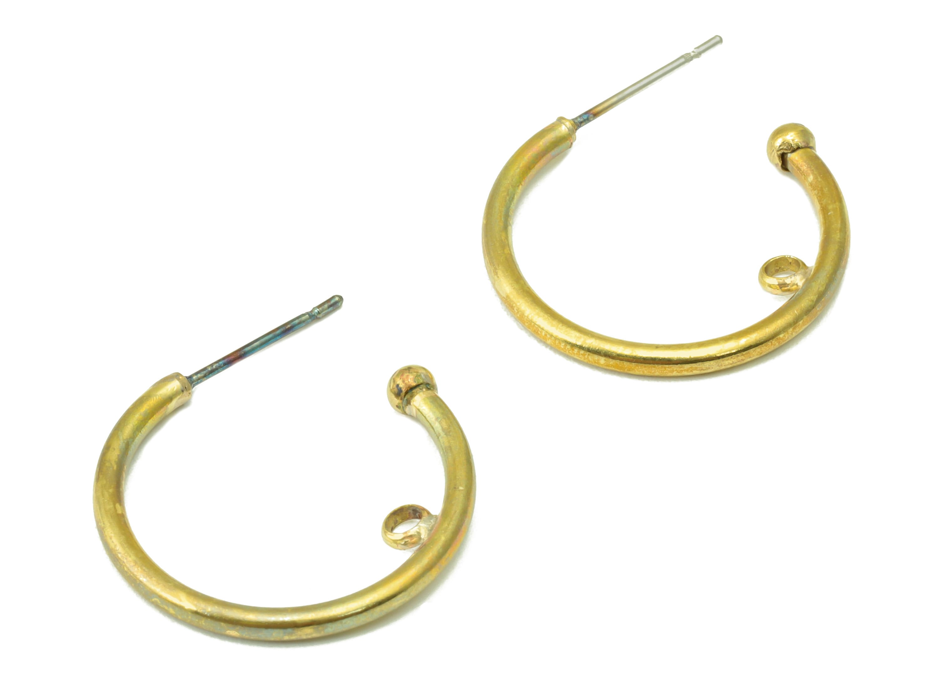Brass Open Hoop Earring Stud - Brass Mini Ball Hoop Earring Post - Hoop C Earring Post with Loop - Earring Post - 25.03x20.89x1.82mm- PP8574 - DOMEDBAZAAR