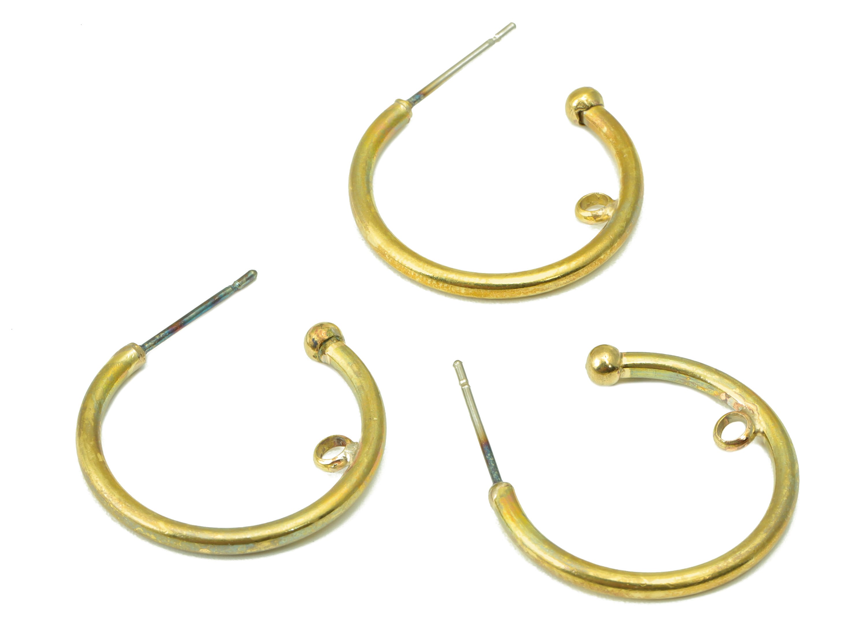 Brass Open Hoop Earring Stud - Brass Mini Ball Hoop Earring Post - Hoop C Earring Post with Loop - Earring Post - 25.03x20.89x1.82mm- PP8574 - DOMEDBAZAAR
