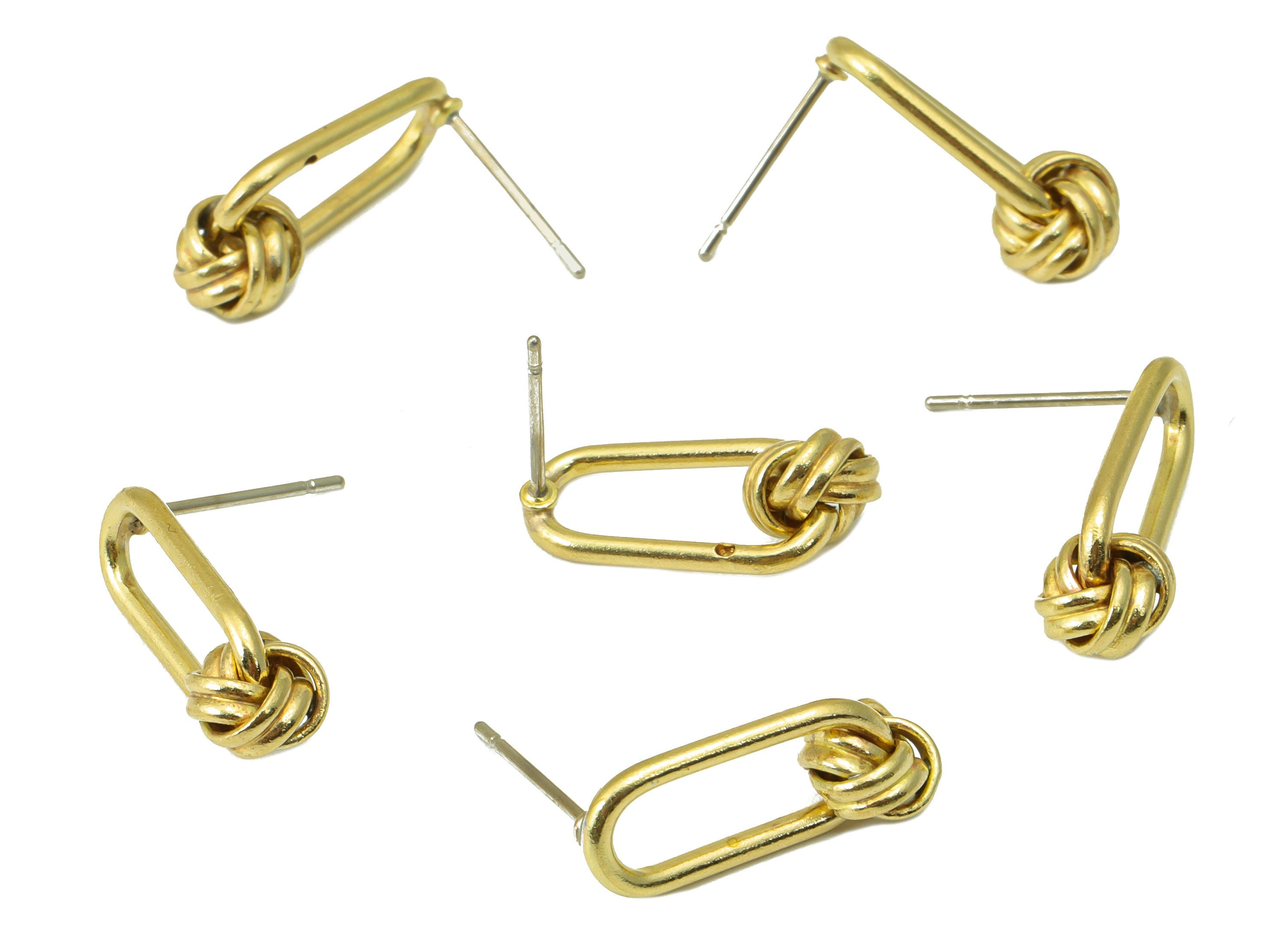 Brass Ellipse Hoop Earring Stud - Knot Earring Post - Brass Rings Beads Earring Post - Knot Bead- Earring Post -18.62x7.51x1.5mm- PP8572 - DOMEDBAZAAR