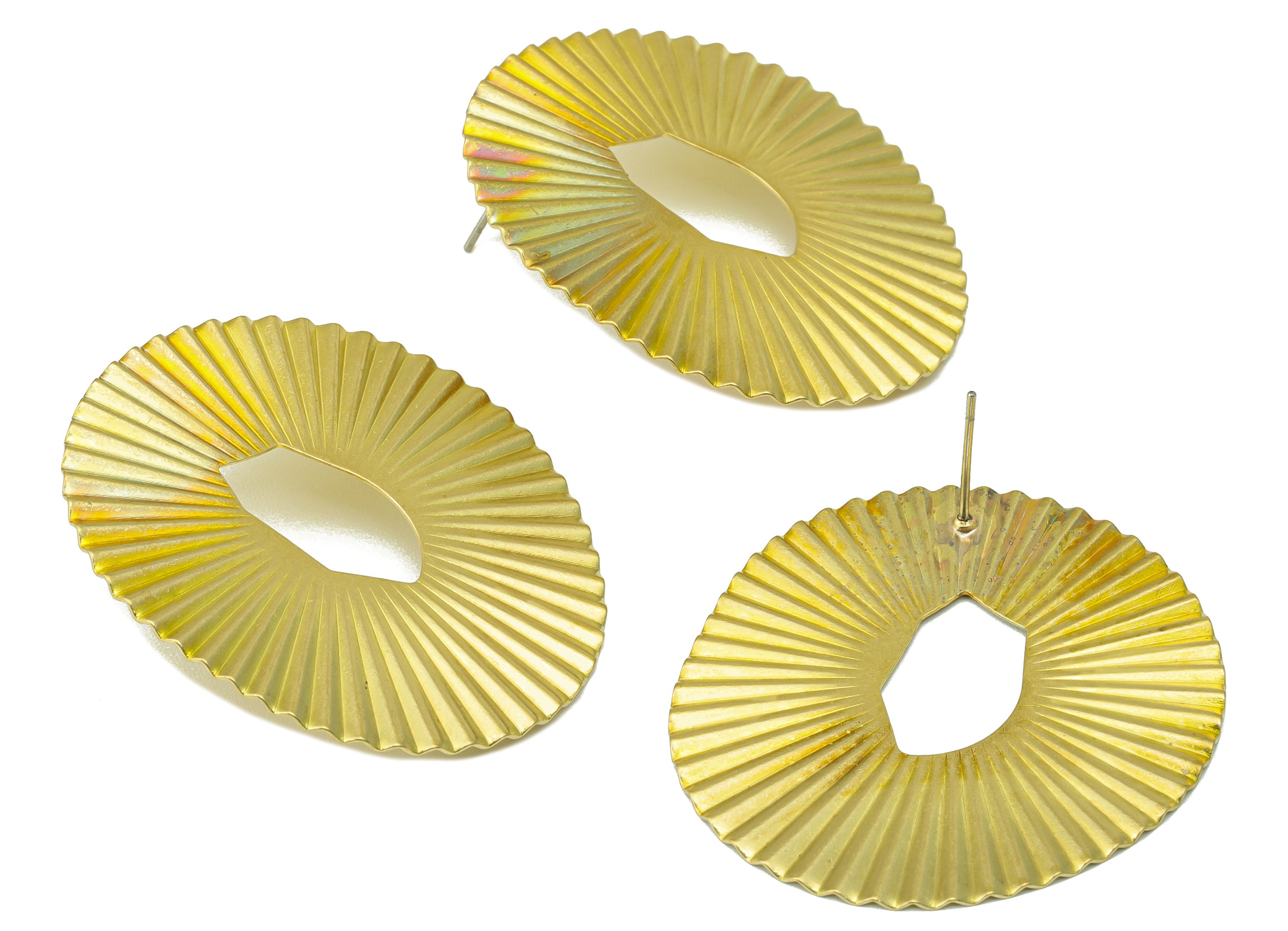 Brass Ellipse Hoop Earring Stud - Wavy Earring Post - Brass Oval Earring Post - Fold Oval Earring Post - Earring Post -41.91x38x1mm- PP8566 - DOMEDBAZAAR