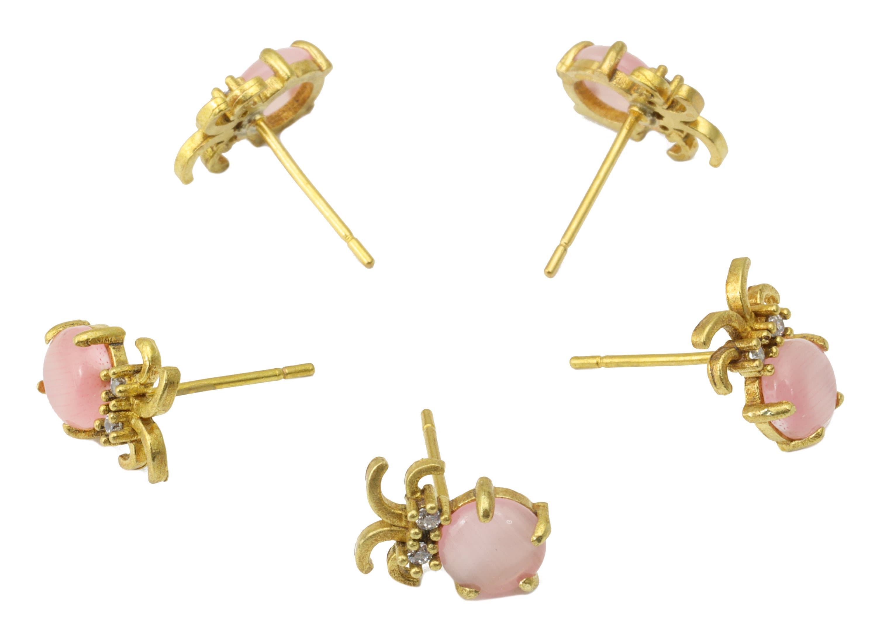 Brass Pink Jade Earring Stud - Insect Earring Post - Brass Fruit Earring Post - Cubic Zirconia - Earring Post - 10.97x8.23x3.77mm- PP8577 - DOMEDBAZAAR