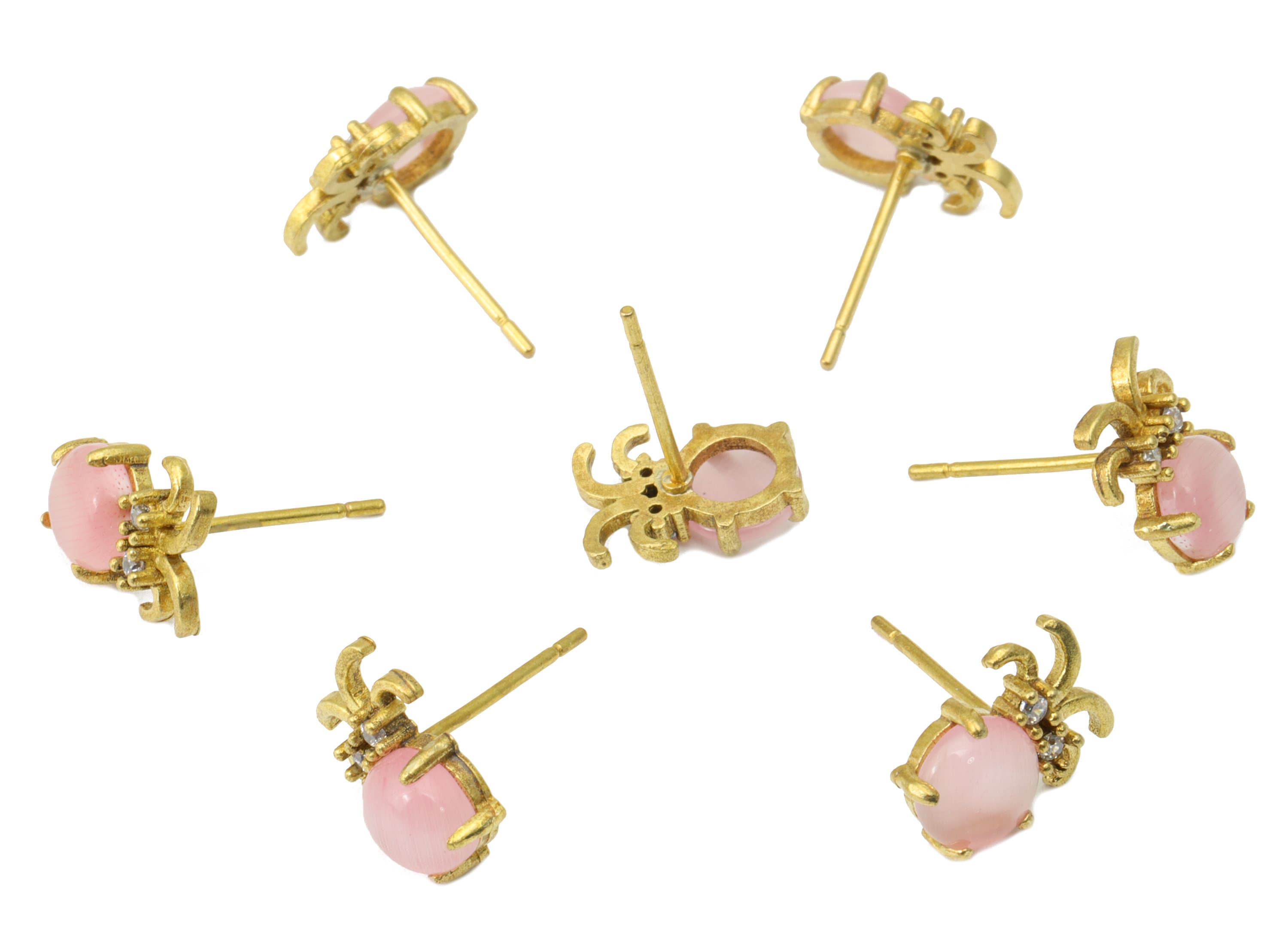 Brass Pink Jade Earring Stud - Insect Earring Post - Brass Fruit Earring Post - Cubic Zirconia - Earring Post - 10.97x8.23x3.77mm- PP8577 - DOMEDBAZAAR