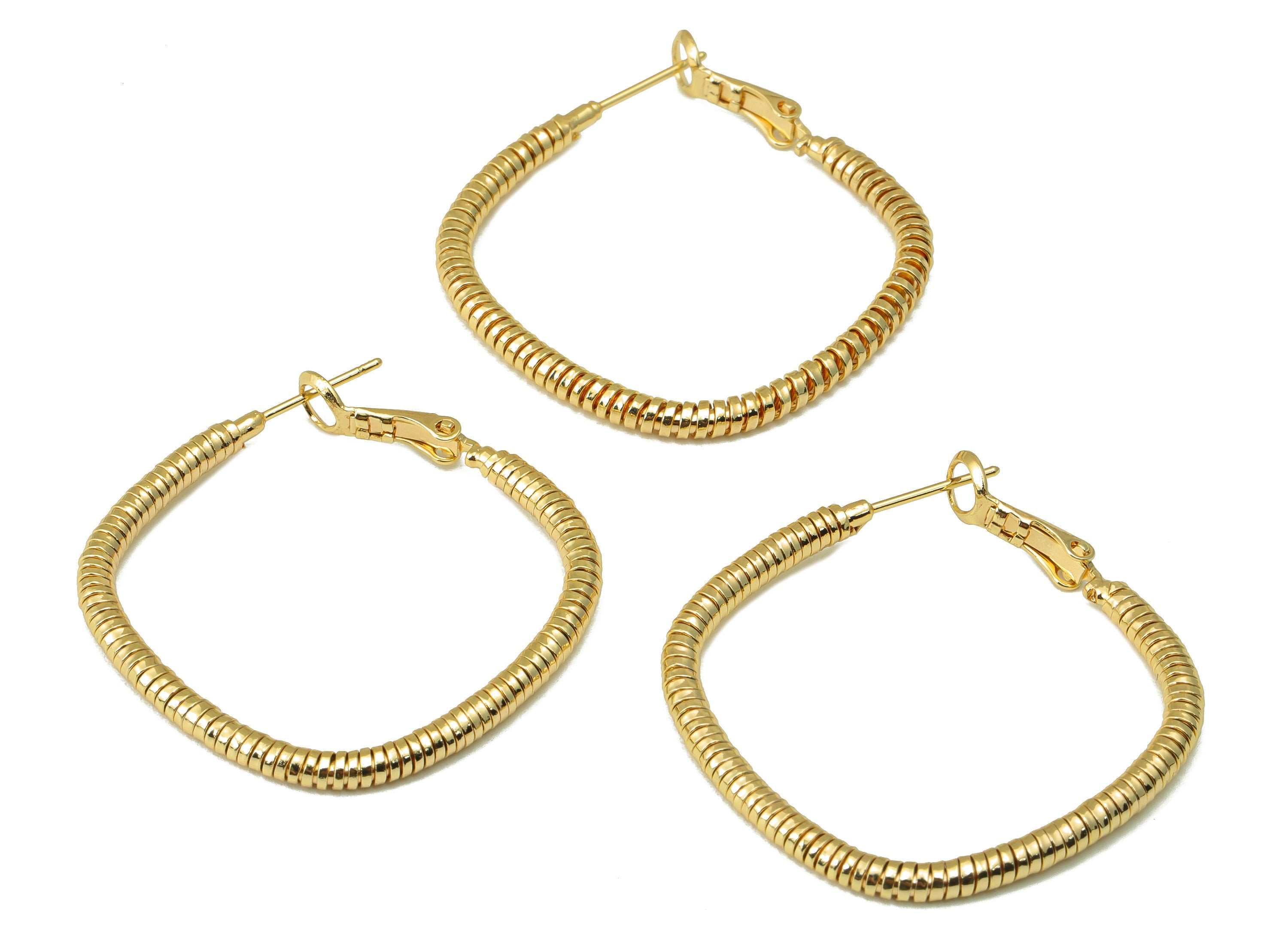Brass Oval Square Earring Stud - Brass Textured Square Earring Post -Snake Chain Earring Hoop - 18k real gold-plated -42x38x3mm- RGP6592-35 - DOMEDBAZAAR