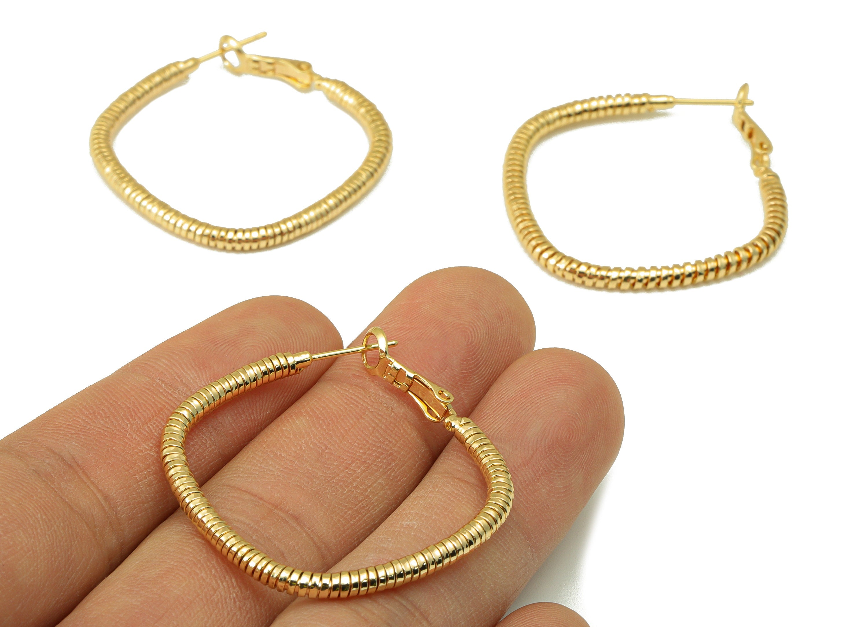 Brass Oval Square Earring Stud - Brass Textured Square Earring Post -Snake Chain Earring Hoop - 18k real gold-plated -42x38x3mm- RGP6592-35 - DOMEDBAZAAR
