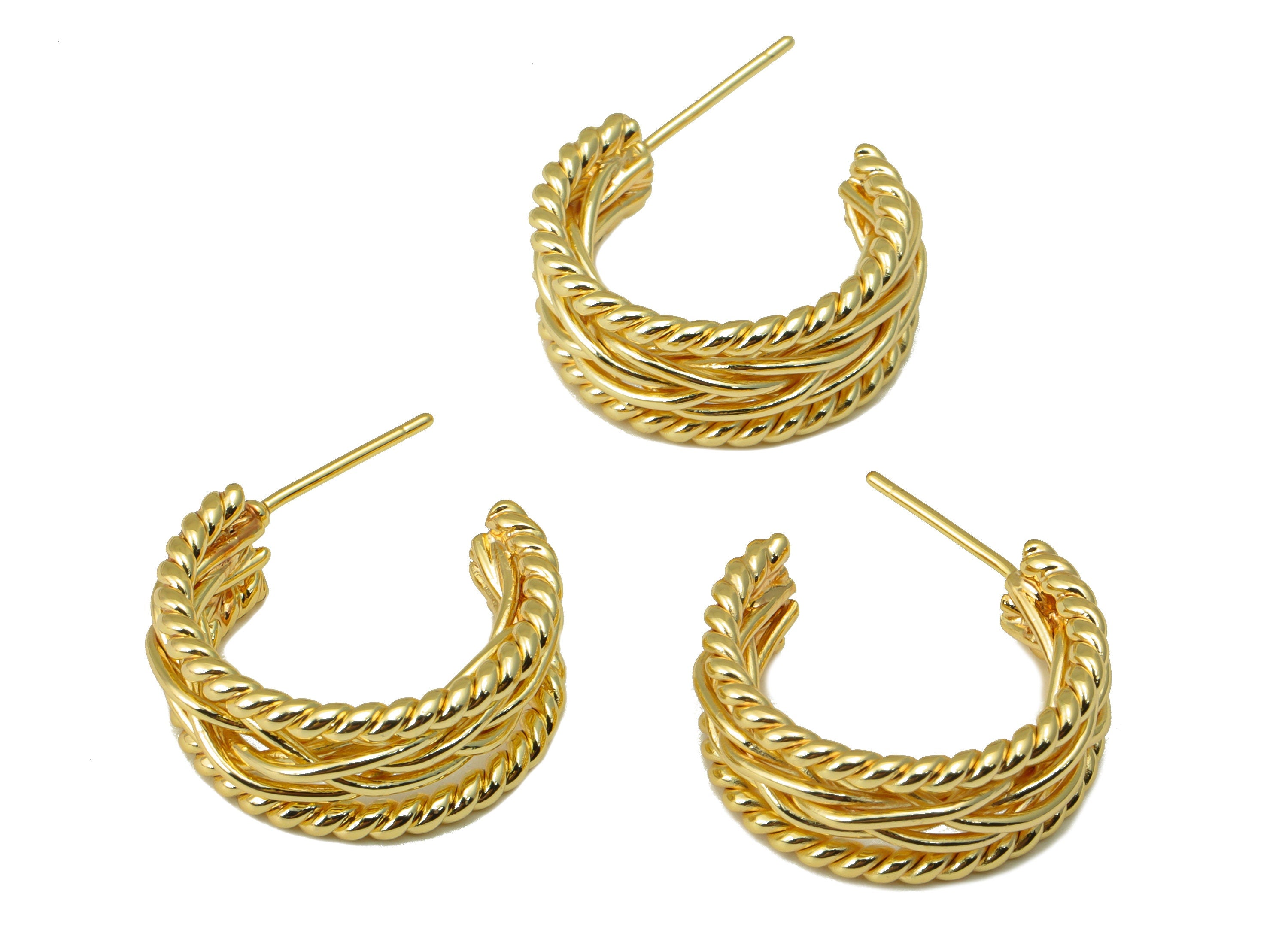 Brass Open Hoop Earring Stud - Chain Earring Post - Weave Wire Thick Earring -Twisted Earring Post- 18k real gold-plated -24x20x3mm- RGP6607 - DOMEDBAZAAR