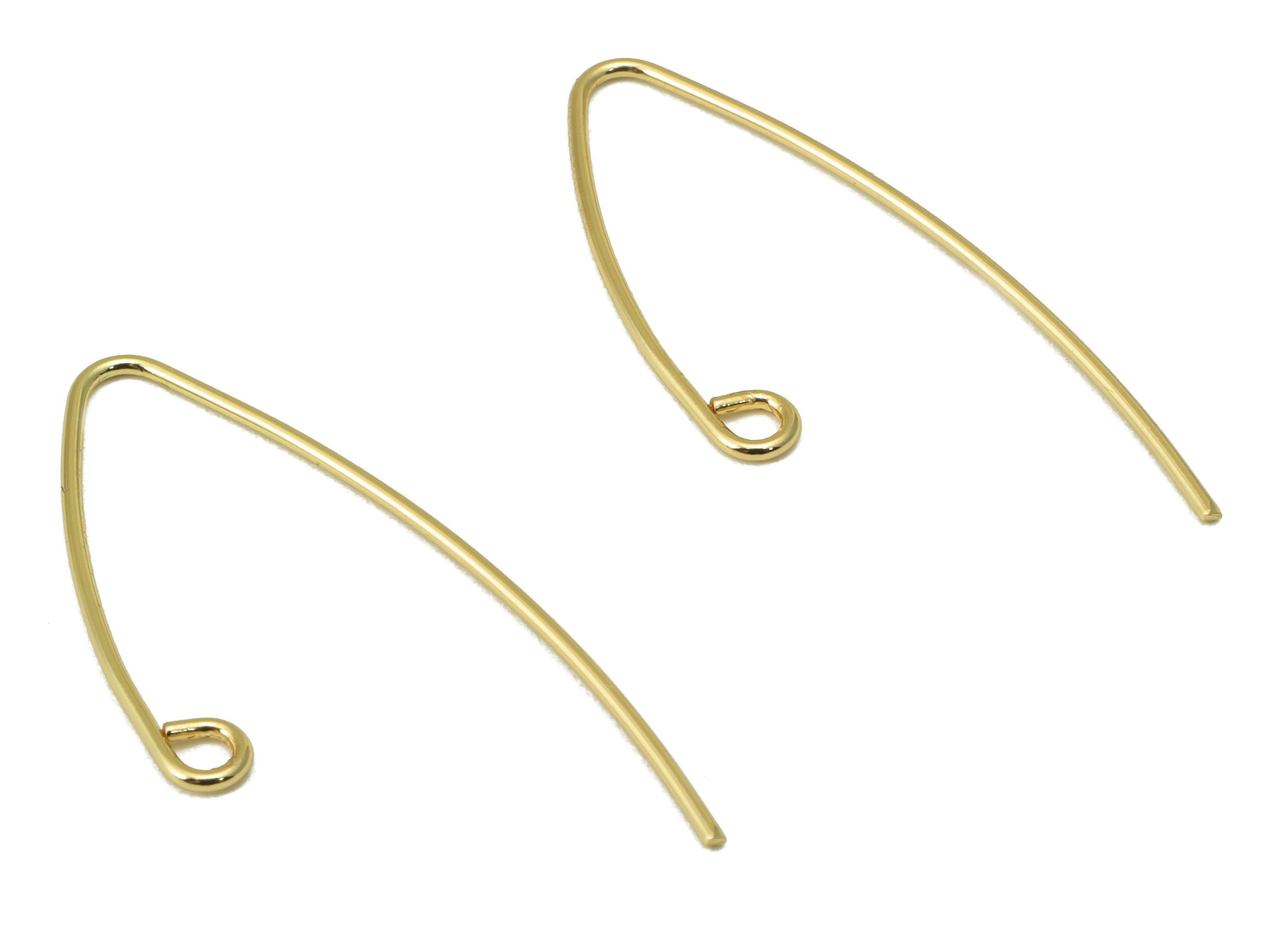 Brass V Earring Wire - Brass V Ear Wire with Loop - Earring Findings - Jewelry Making Supplies - 18k Real gold-plated -31x14x1mm- RGP6626 - DOMEDBAZAAR