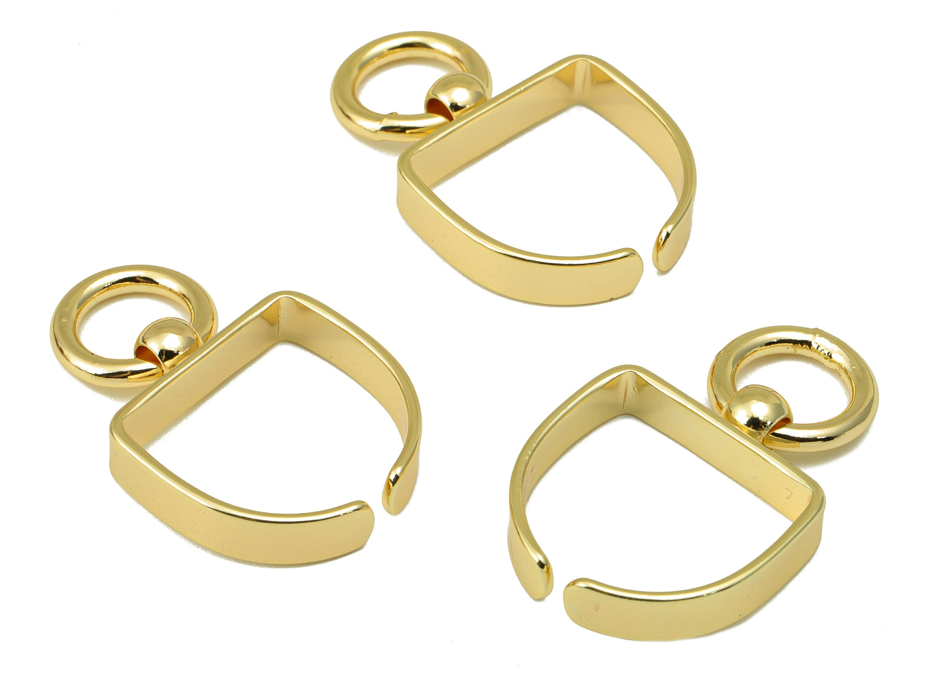 Brass Domed Ring- Brass Open Domed Ring with Loop - Brass Ball Domed Ring - Domed Charm - 18k Real Gold plated -31.42x19.4x1.99mm-RGP6596 - DOMEDBAZAAR